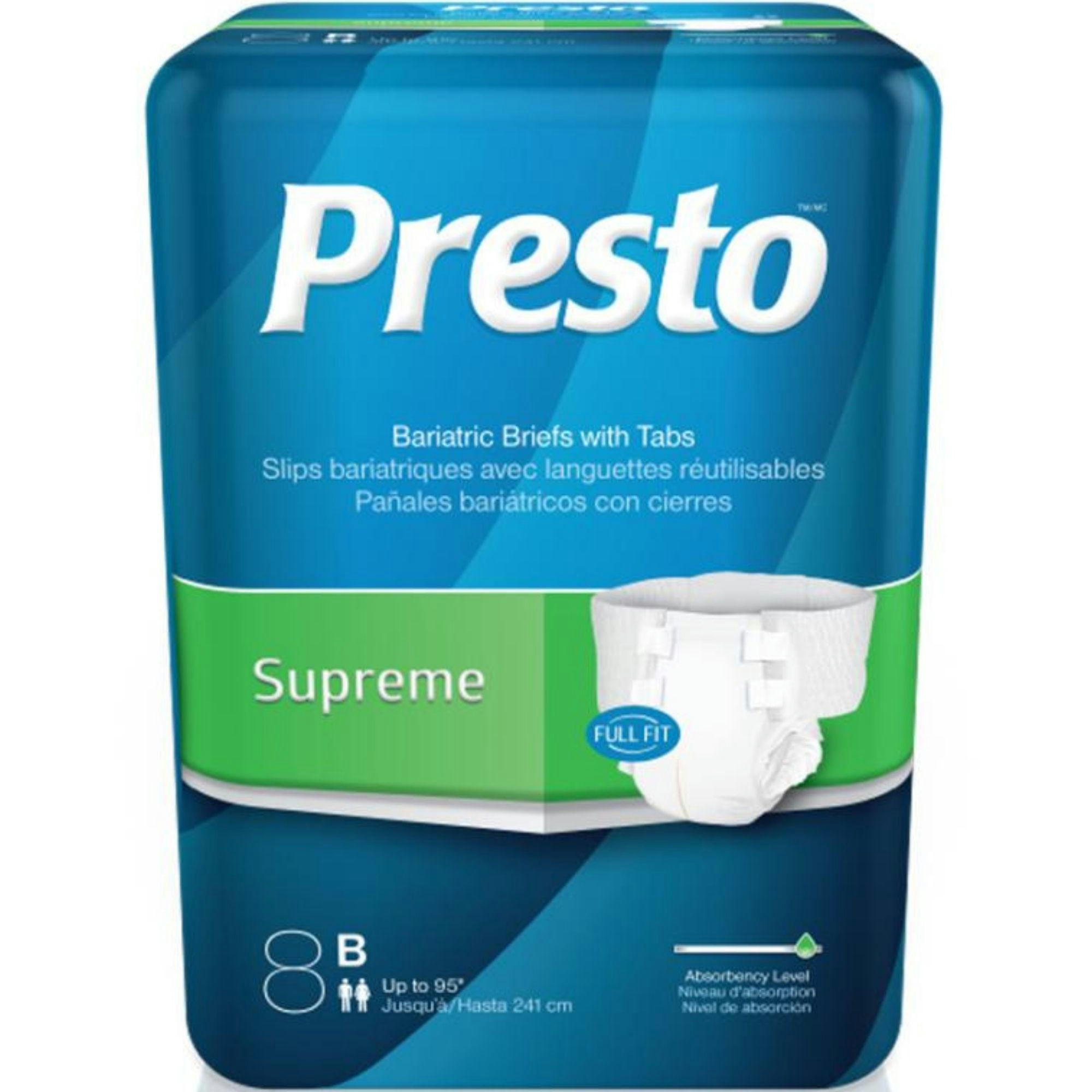 Presto Full Fit Adult Incontinence Briefs with Refastenable Tabs