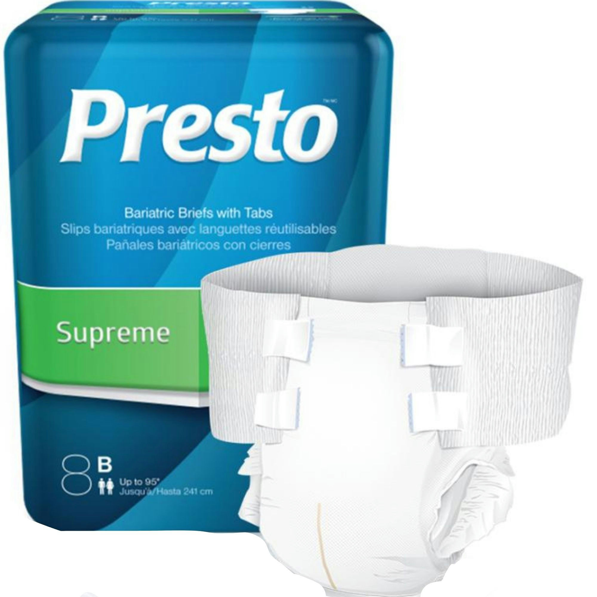 Presto Full Fit Adult Incontinence Briefs with Refastenable Tabs