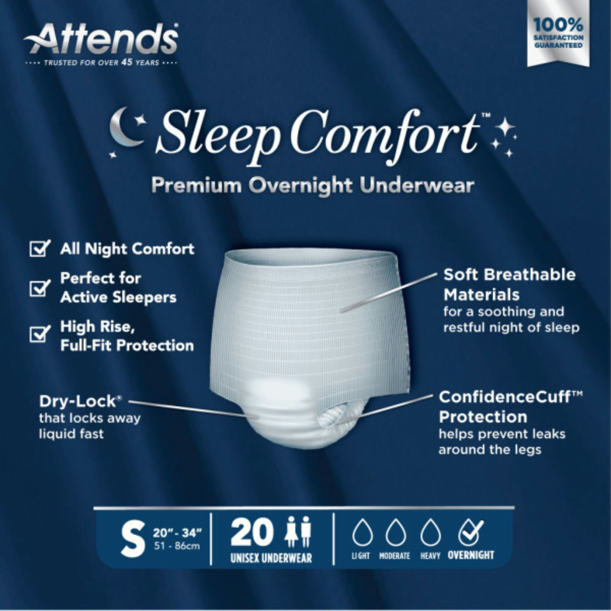 Attends Sleep Comfort Premium Overnight Pull-Up Underwear for Men & Women