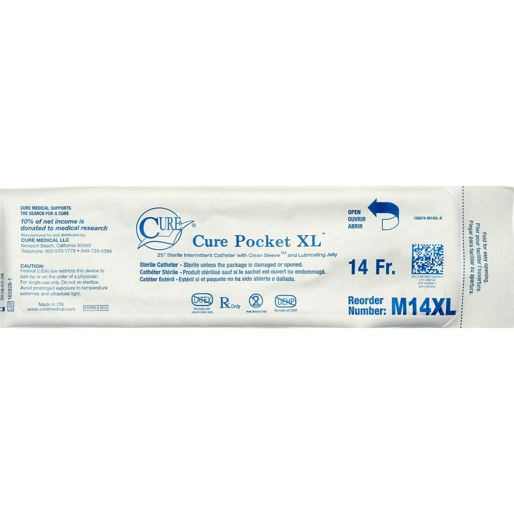 Cure Medical Male Pocket Catheter, Straight Tip