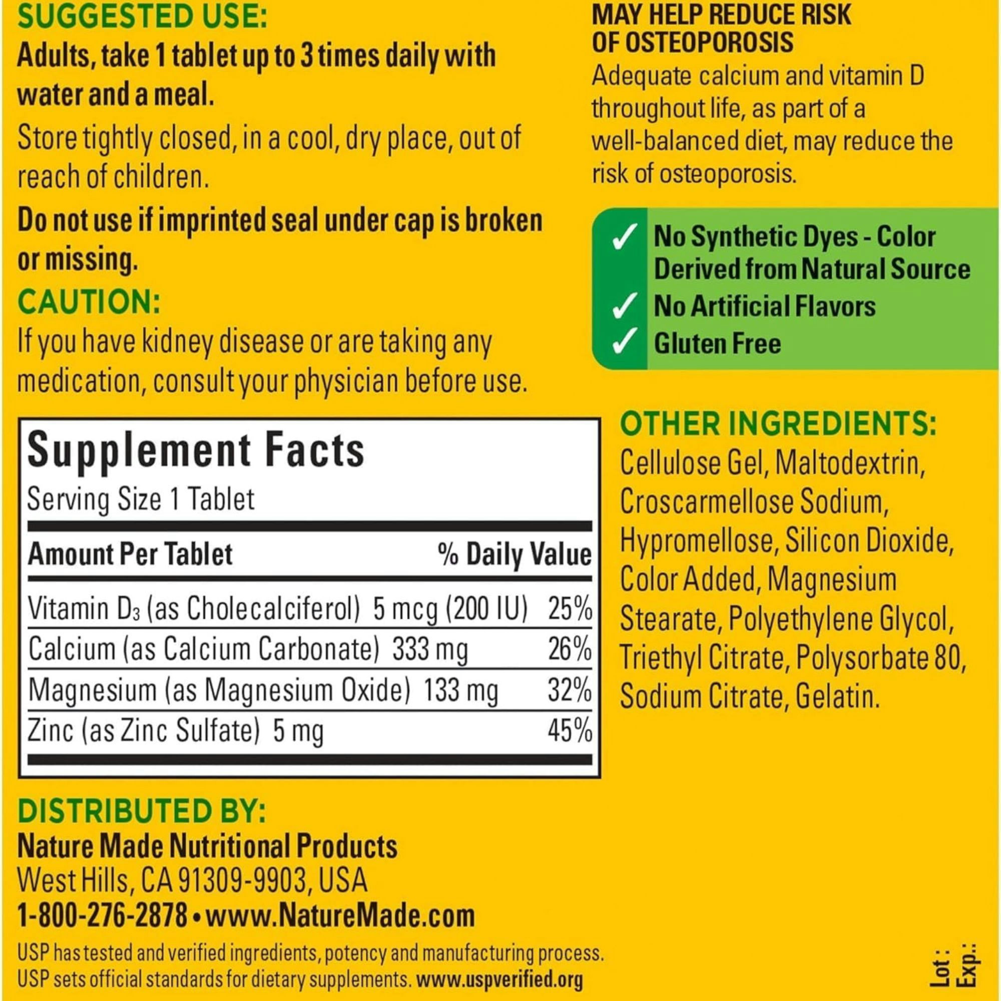 Nature Made Calcium, Magnesium & Zinc with Vitamin D Tablets