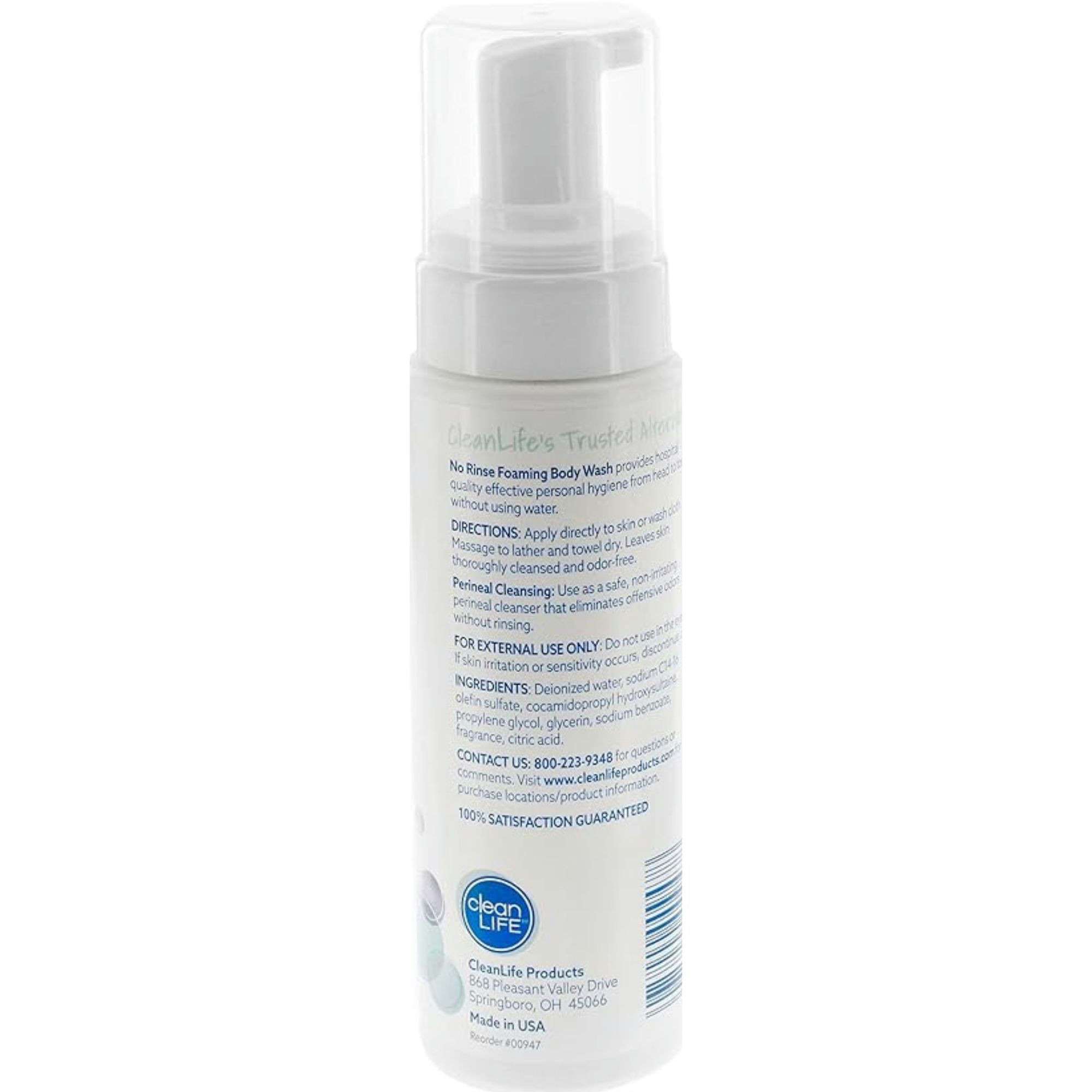 CleanLife No Rinse Foaming Body Wash and Shampoo