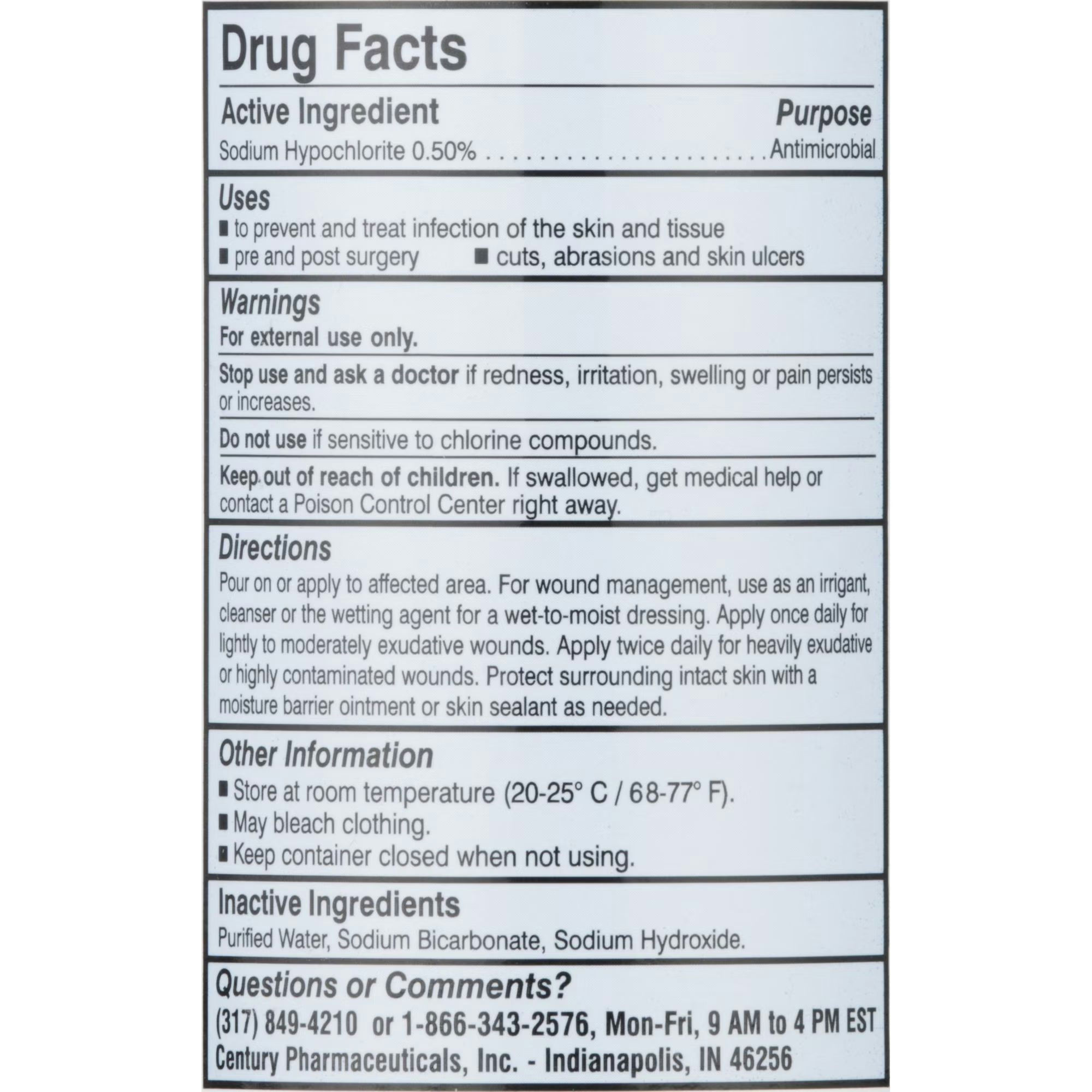Dakin's Solution Full Strength 0.5% Sodium Hypochlorite Wound Cleanser