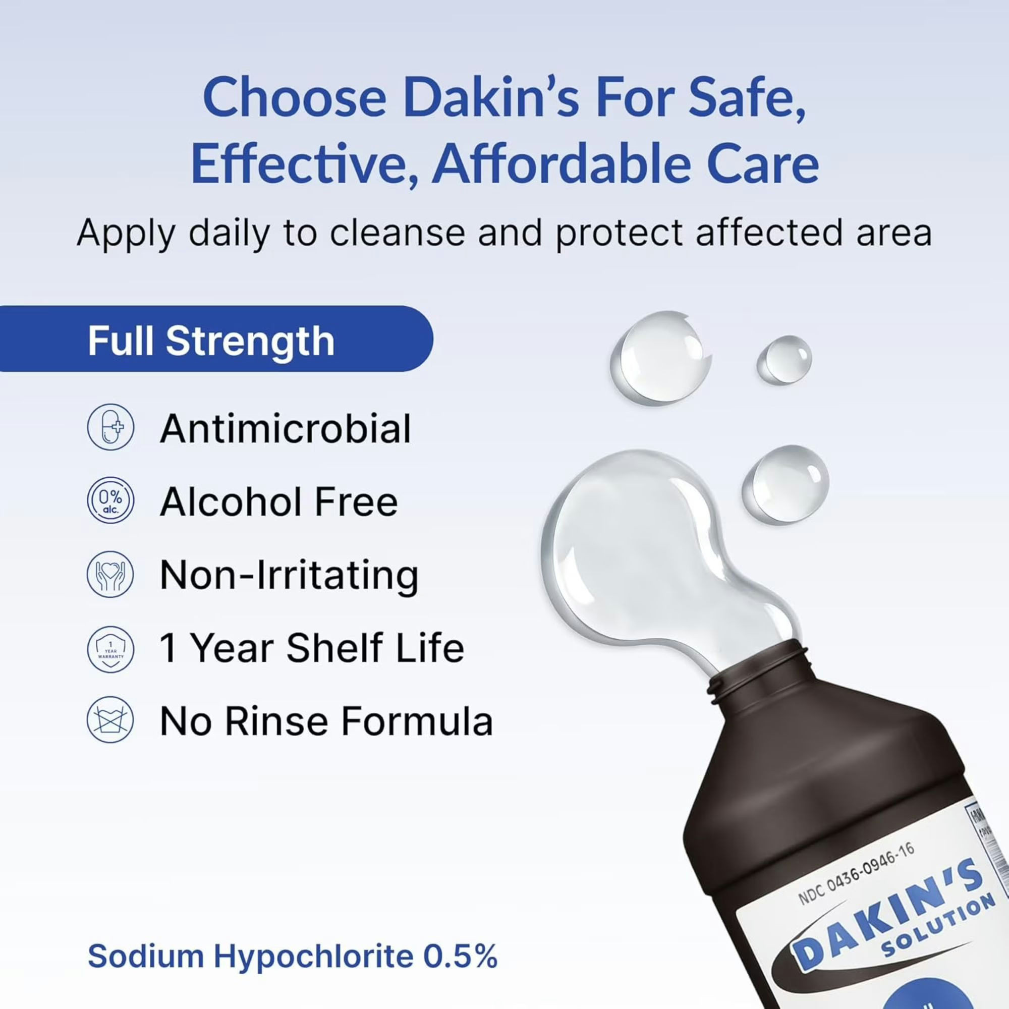 Dakin's Solution Full Strength 0.5% Sodium Hypochlorite Wound Cleanser