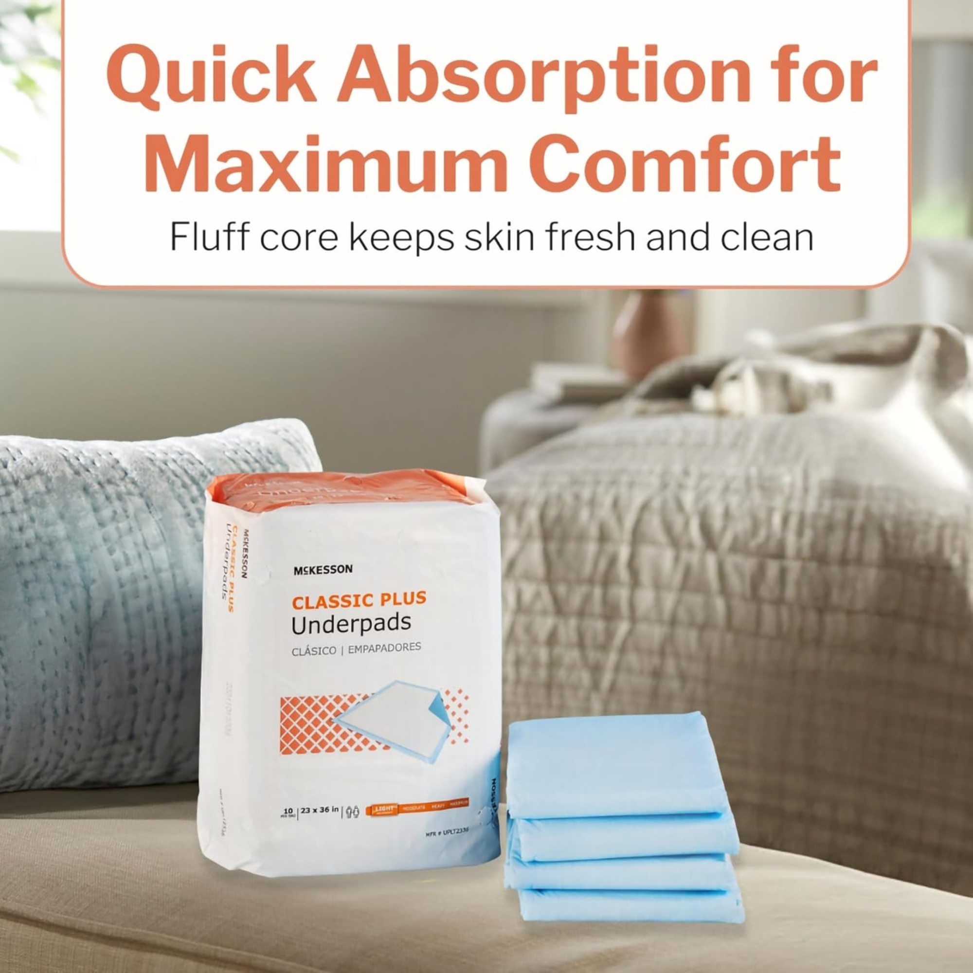 McKesson Classic Plus Underpads, Light Absorbency