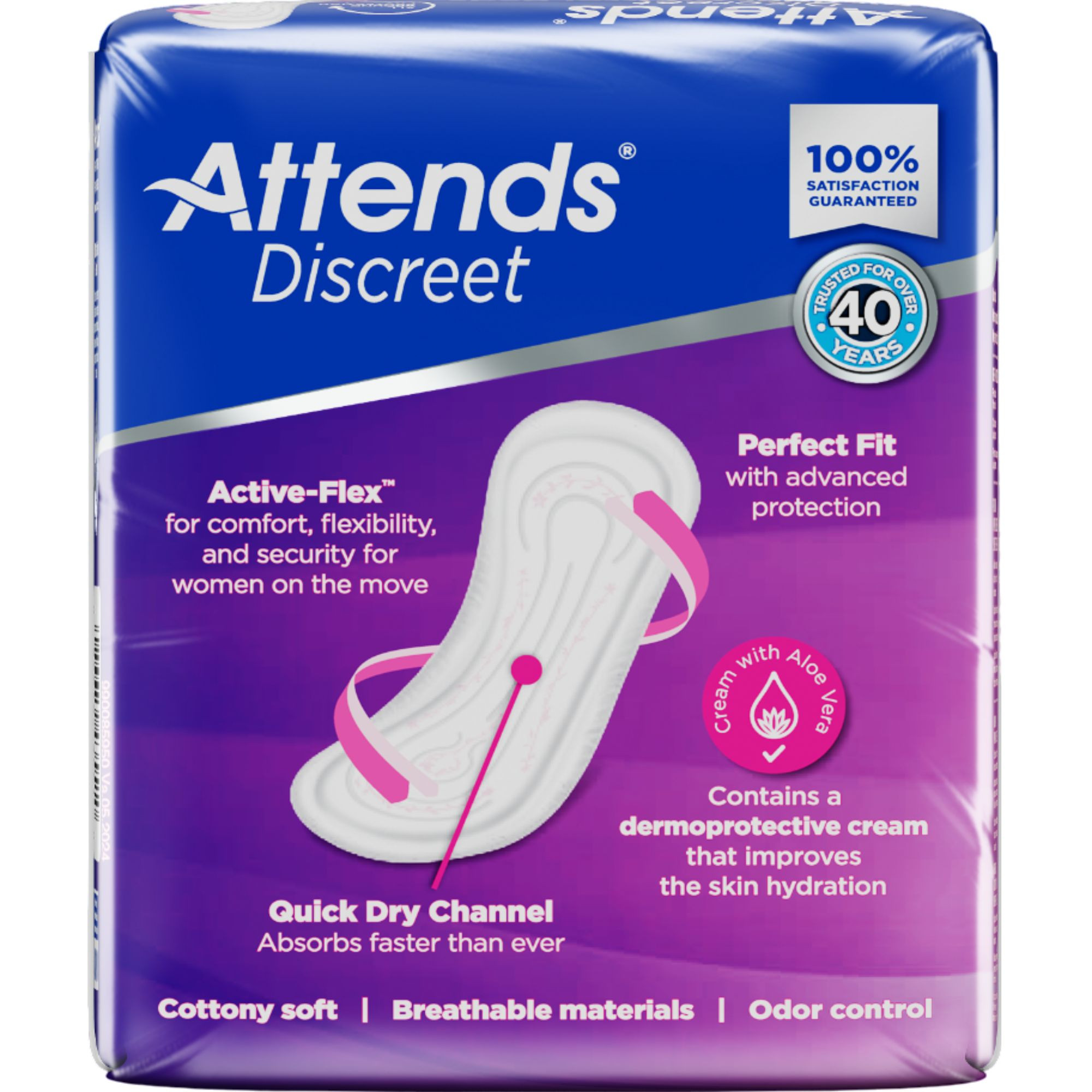 Attends Discreet Women's Incontinence Bladder Control Pads, Moderate Absorbency