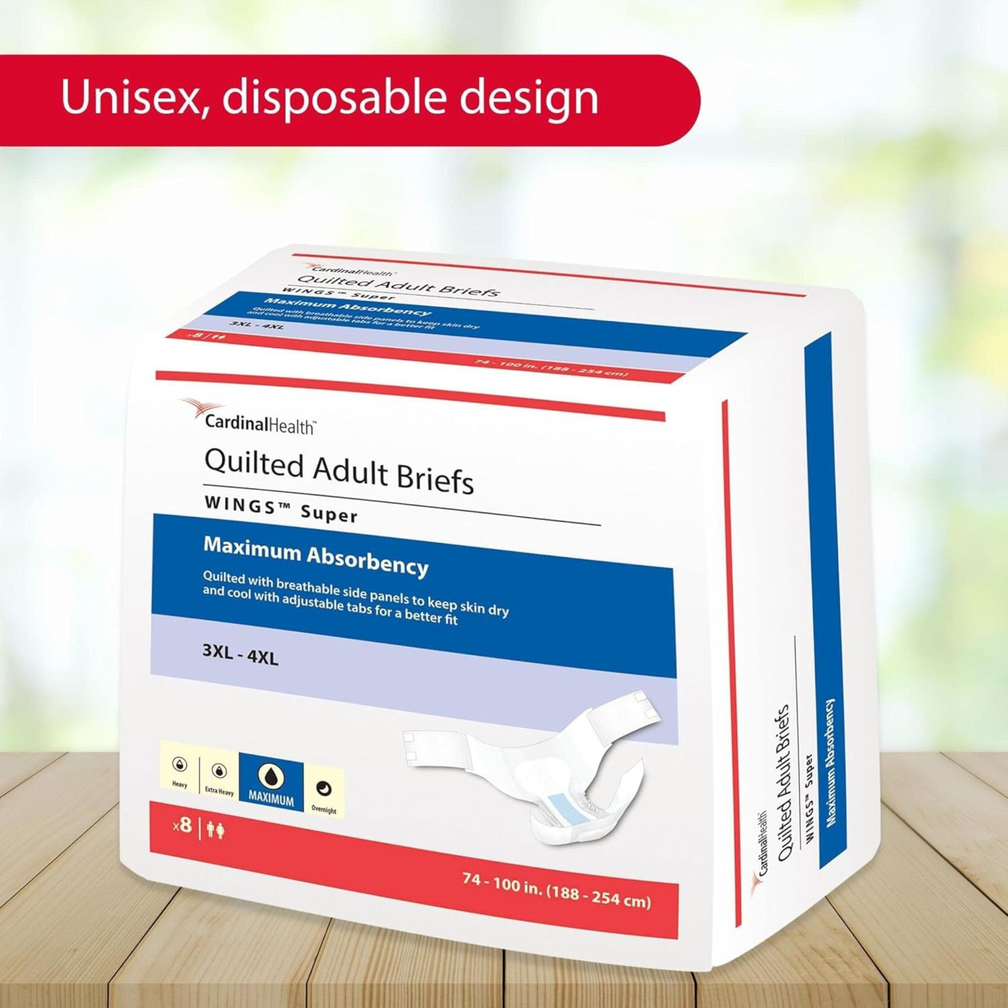 Wings Super Bariatric Quilted Adult Briefs with BreatheEasy Technology, Maximum Absorbency