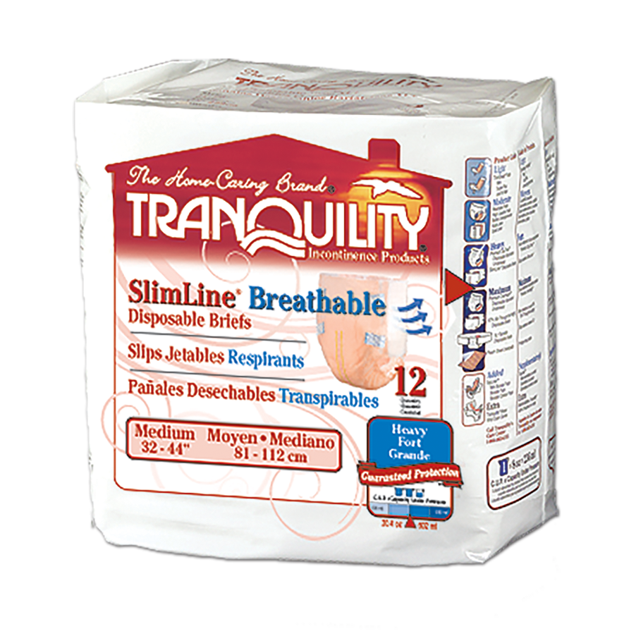 Tranquility SlimLine Breathable Disposable Adult Diapers with Tabs, Heavy