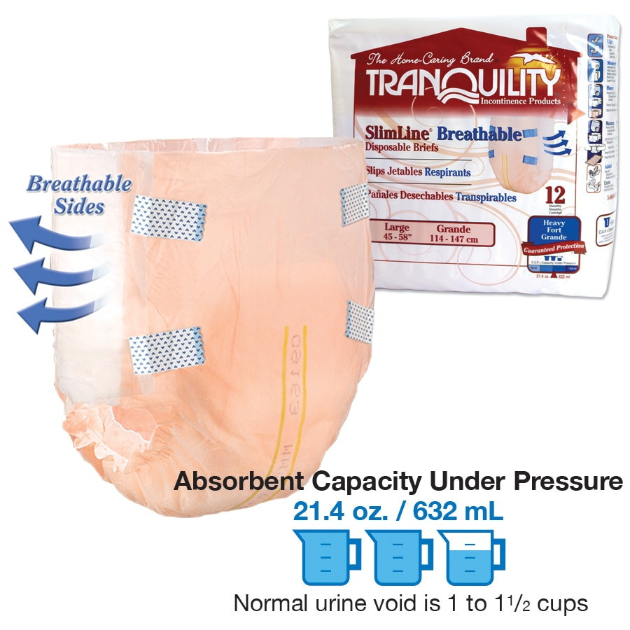 Tranquility SlimLine Breathable Disposable Adult Diapers with Tabs, Heavy