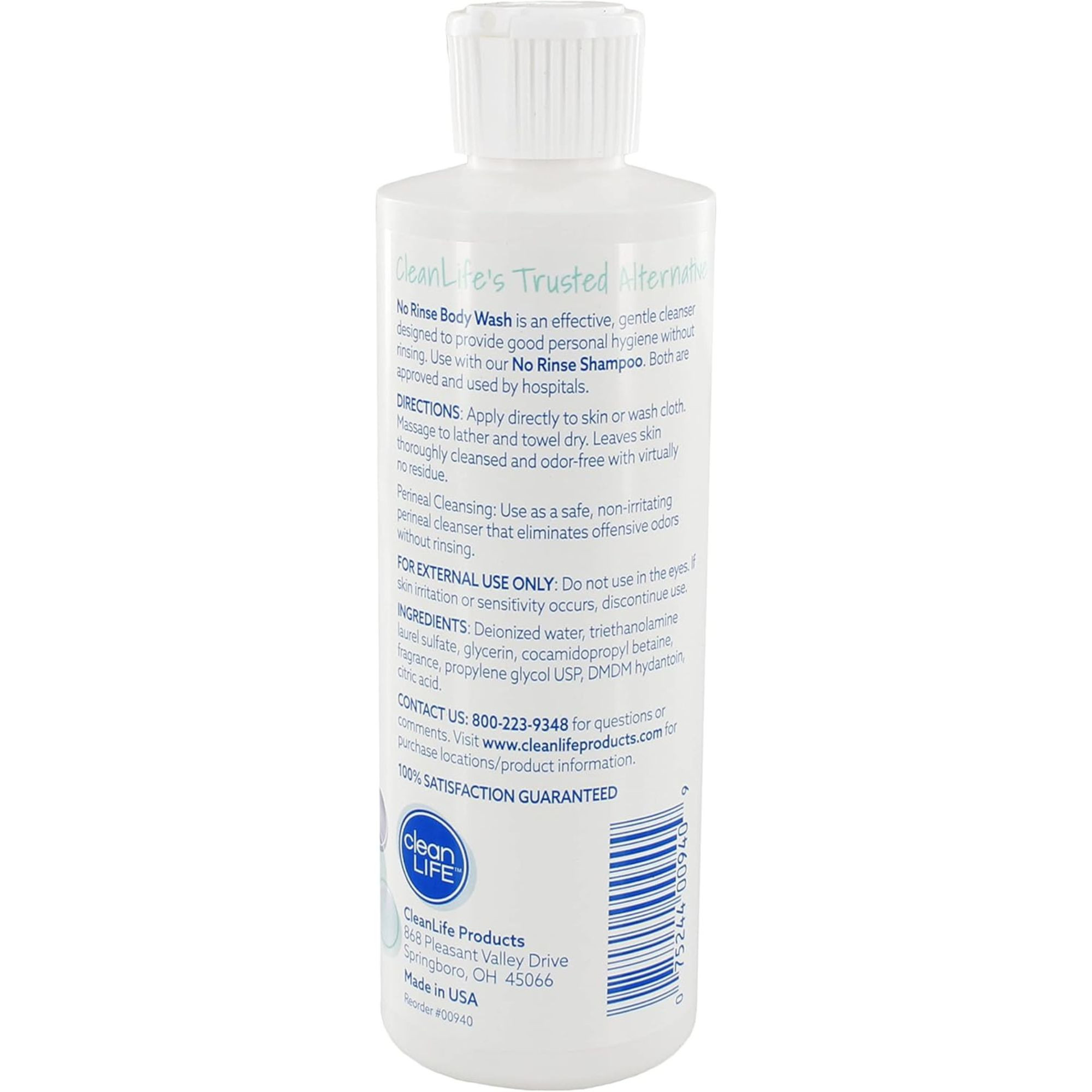 CleanLife No Rinse Body Wash, 3542297-EA1, 8 oz., Bottle