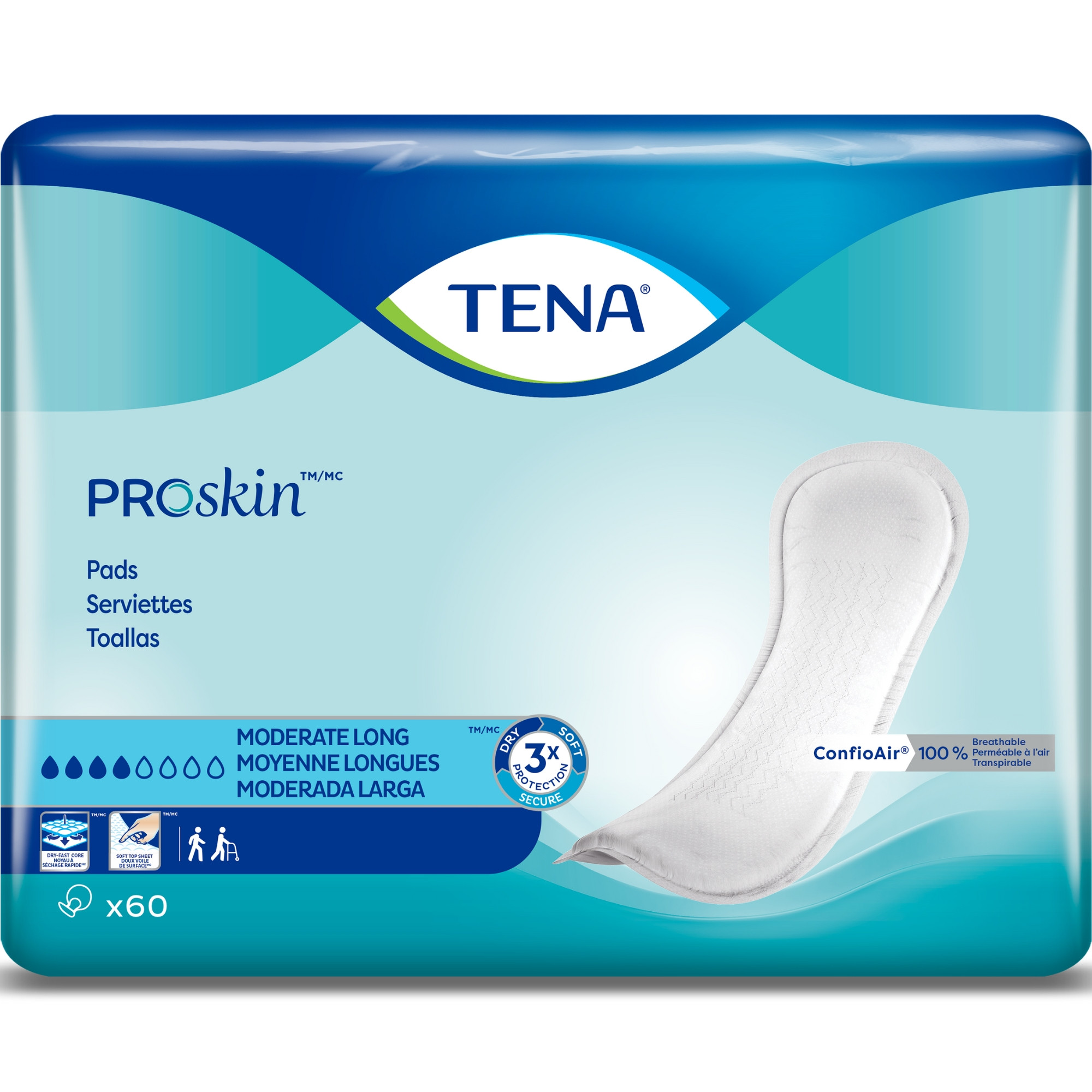 TENA ProSkin Long Bladder Control Pads for Women, Moderate Absorbency