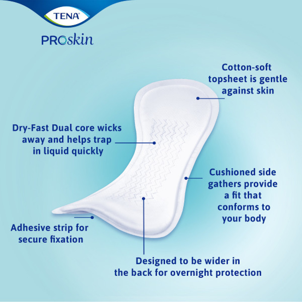 TENA ProSkin Overnight Bladder Leakage Pad for Women, Heavy Absorbency