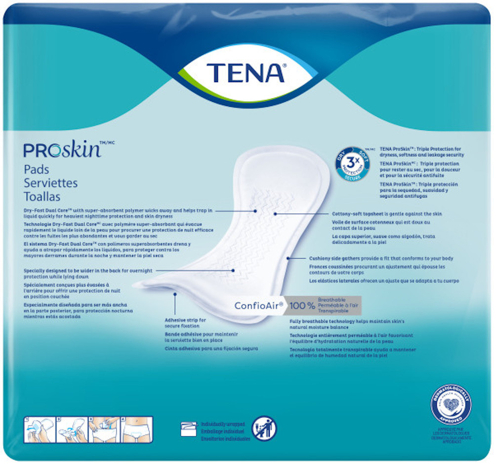 TENA ProSkin Overnight Bladder Leakage Pad for Women, Heavy Absorbency