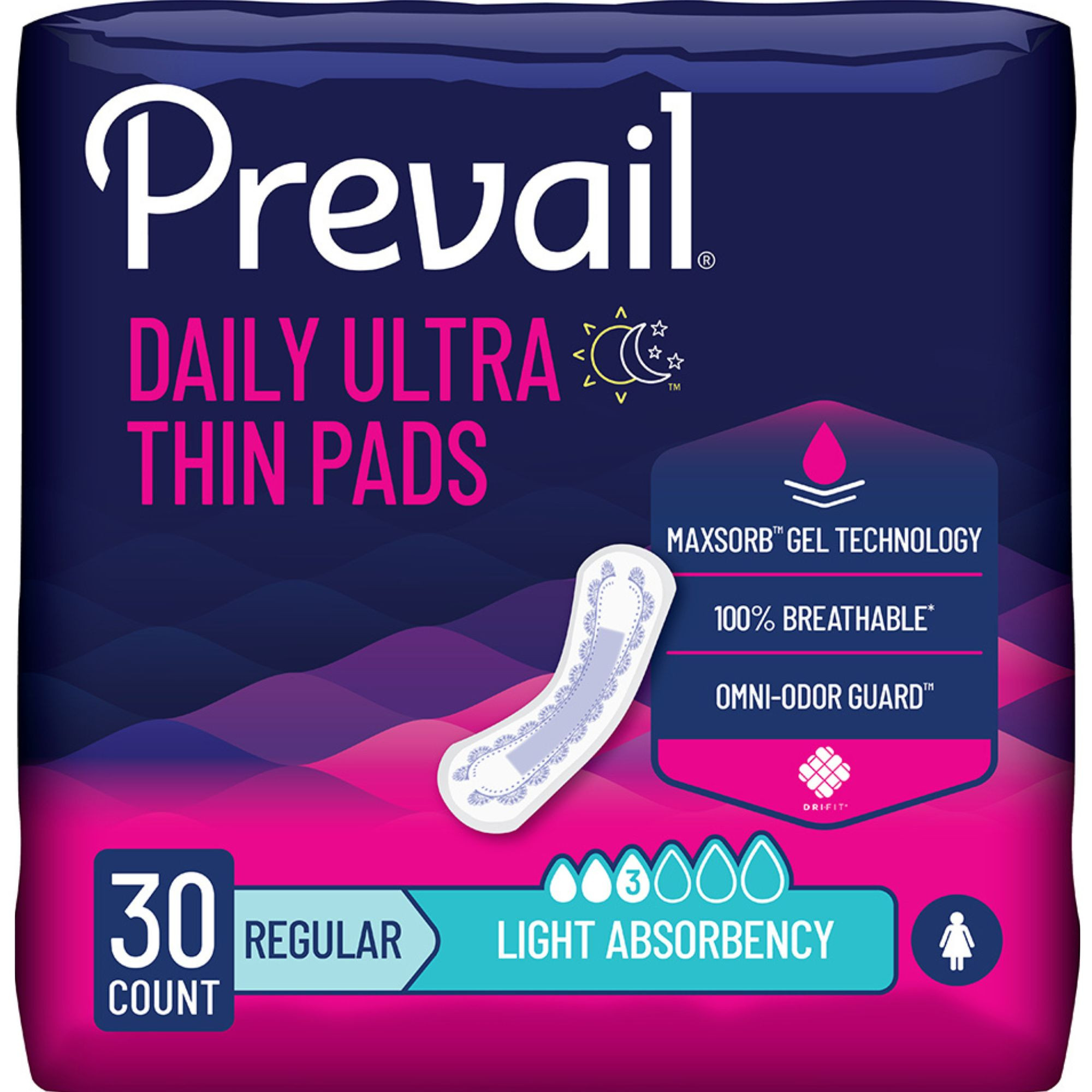 Prevail Women's Daily Bladder Control Pads, Light Absorbency