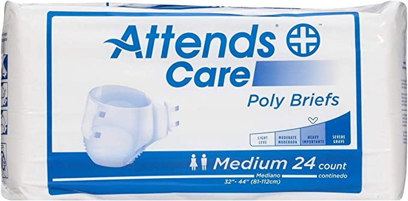 Attends Care Poly Adult Diapers, Heavy, BR20-BG24, Medium 32-44", Pack of 24