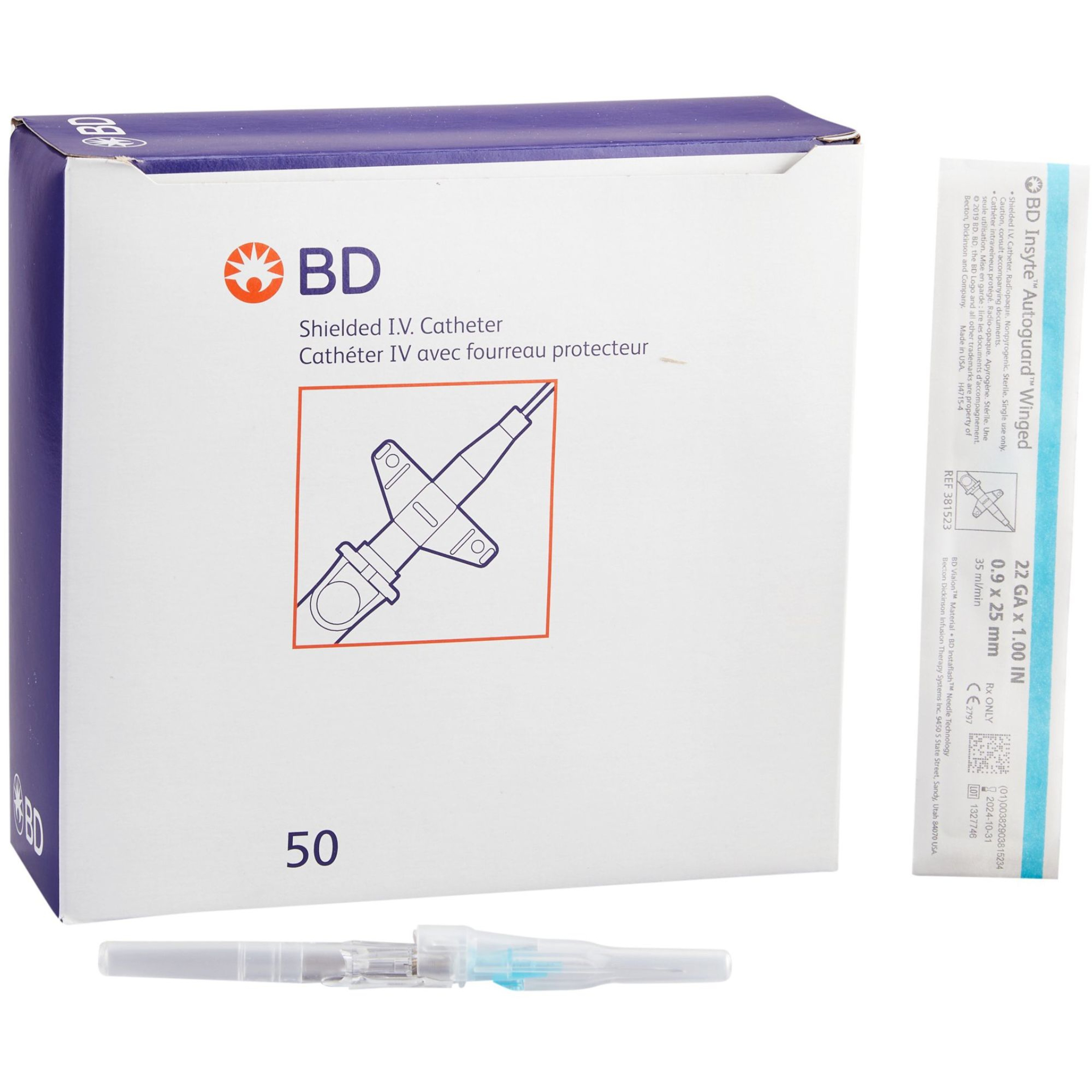 Insyte Autoguard Peripheral IV Catheter, Winged Hub