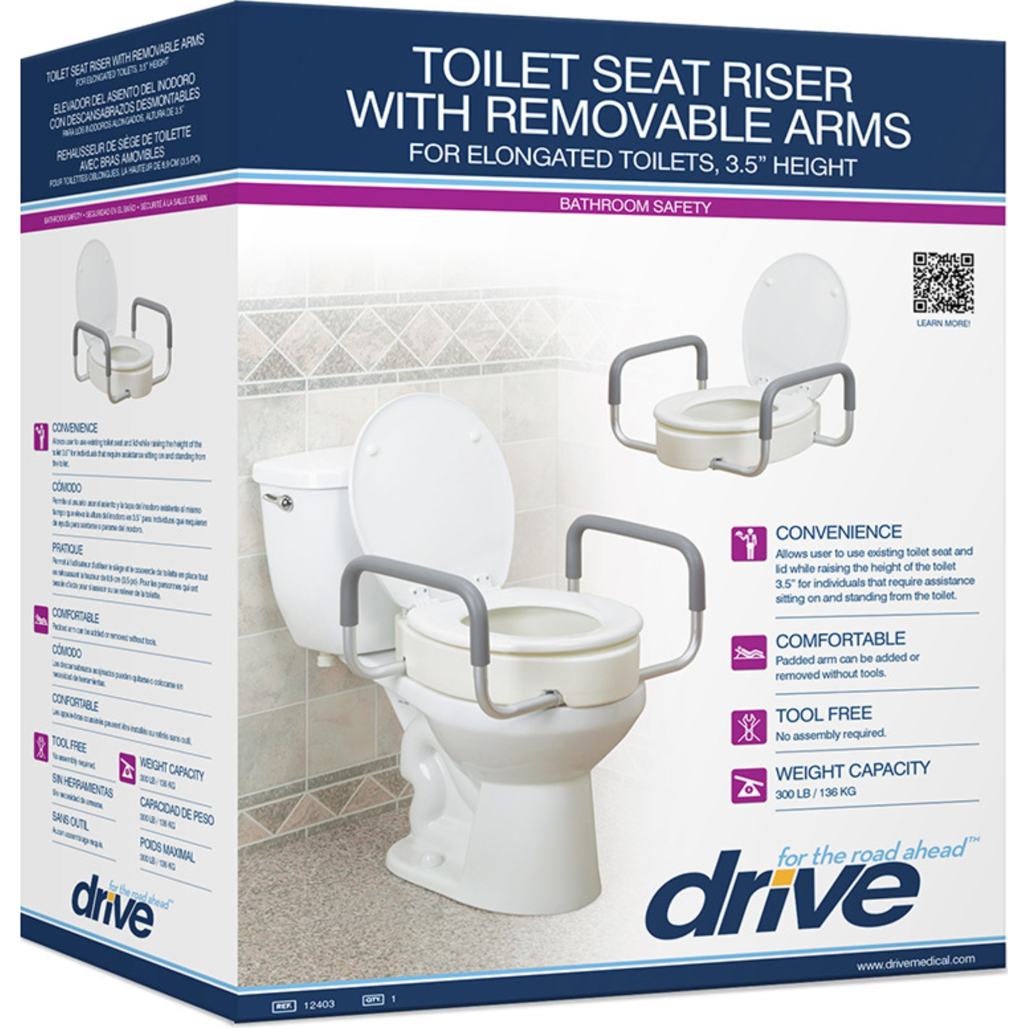 Drive Raised Toilet Seat with Arms