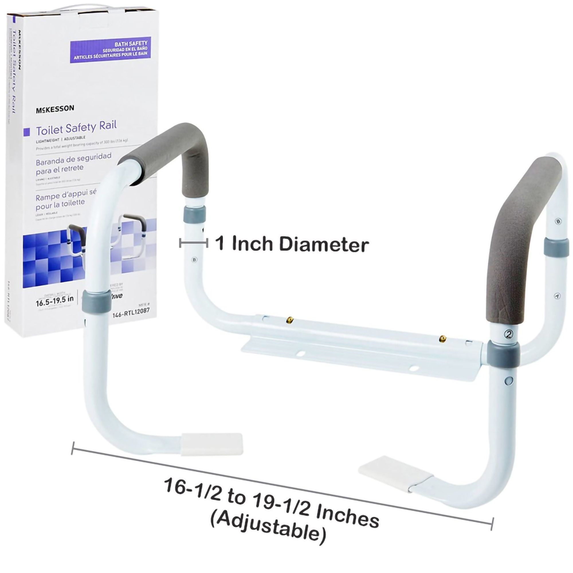McKesson Toilet Safety Rail, White Steel, 146-RTL12087-CS2, 2 Rails
