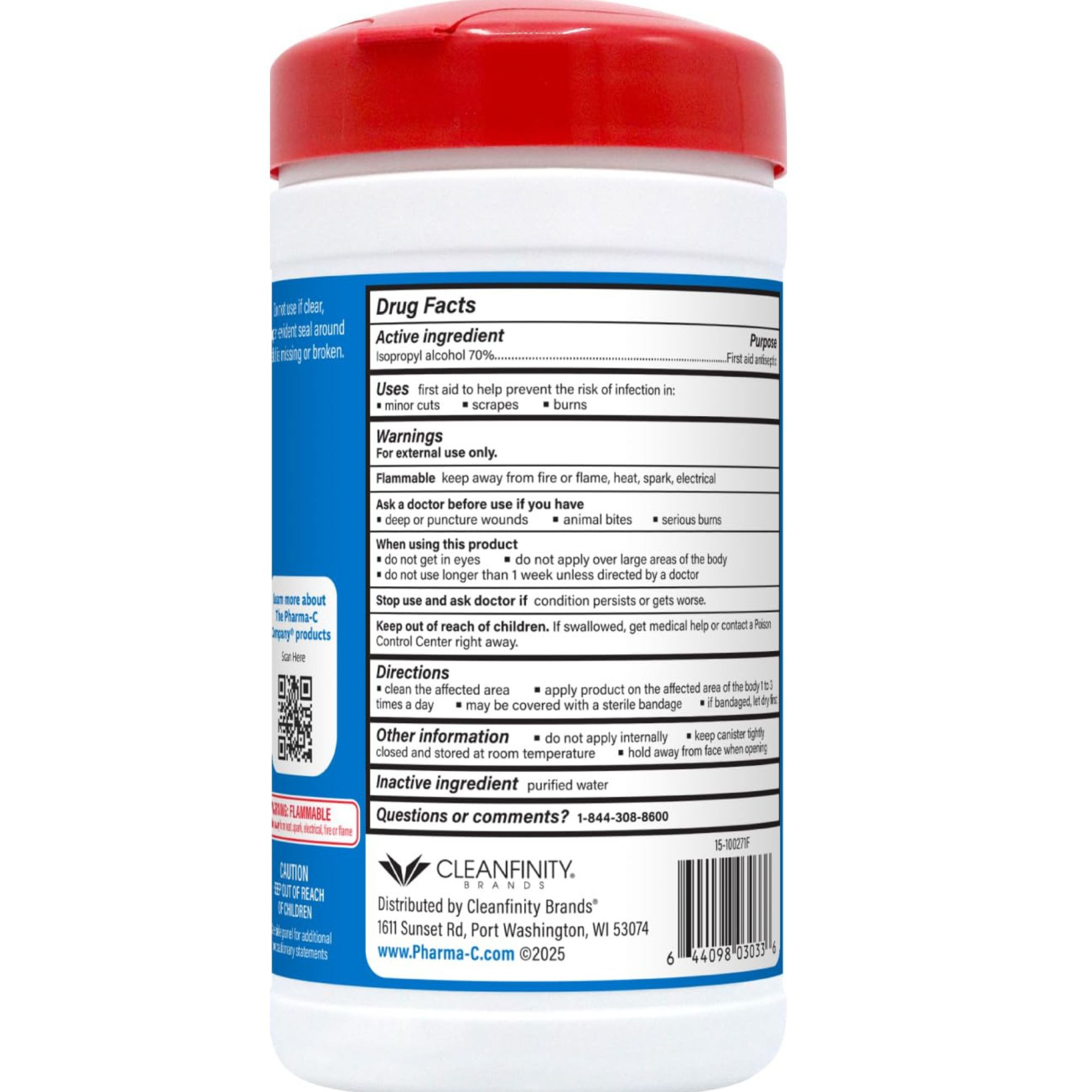 Back of Pharma-C-Wipes Towelette Antiseptic Skin Wipe Canister