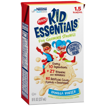 Carton of Boost Kid Essentials 1.5 Ready to Use Pediatric Oral Supplement/Tube Feeding Formula Vanilla Vortex