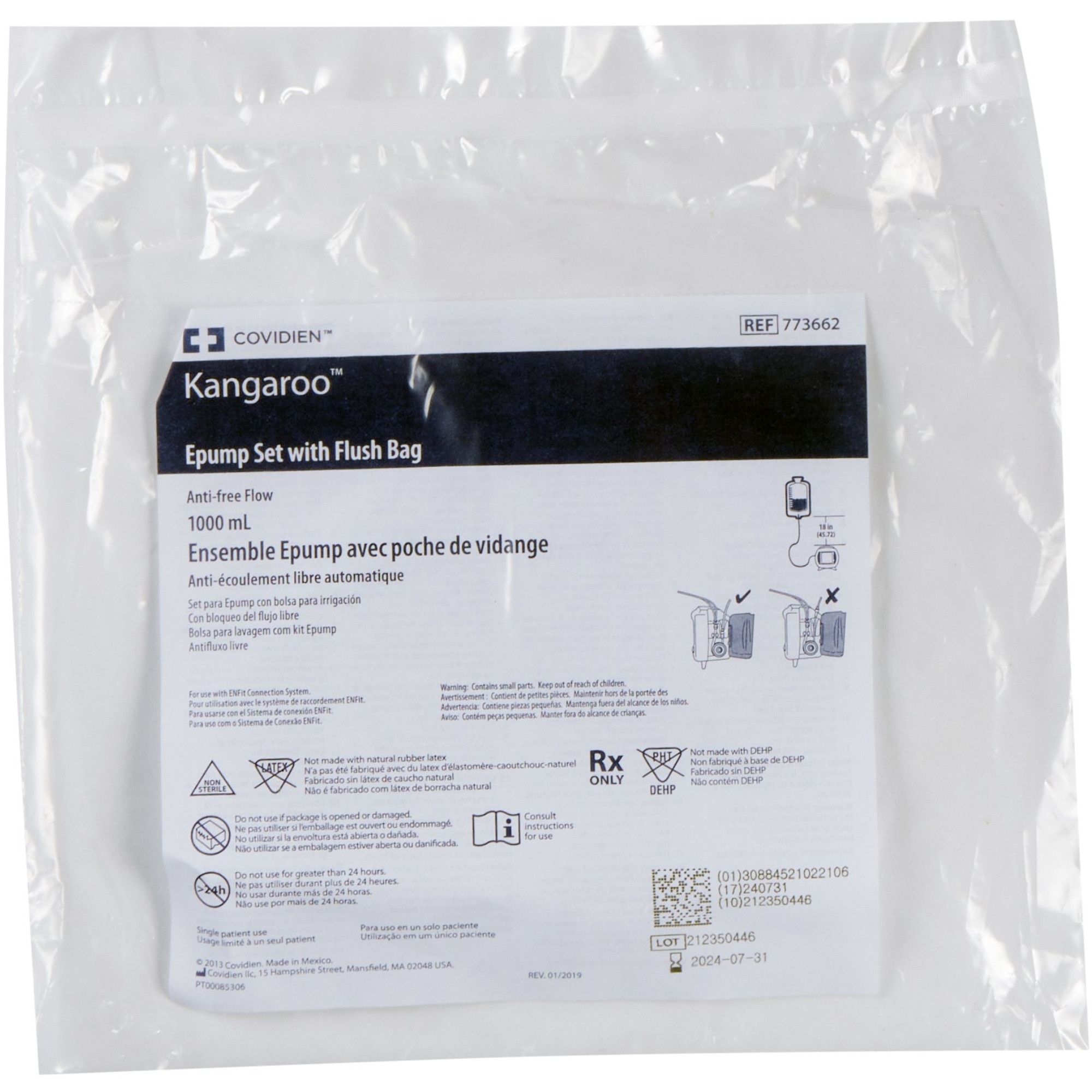 Kangaroo ePump Enteral Feeding Pump Bag Set, 1000 mL