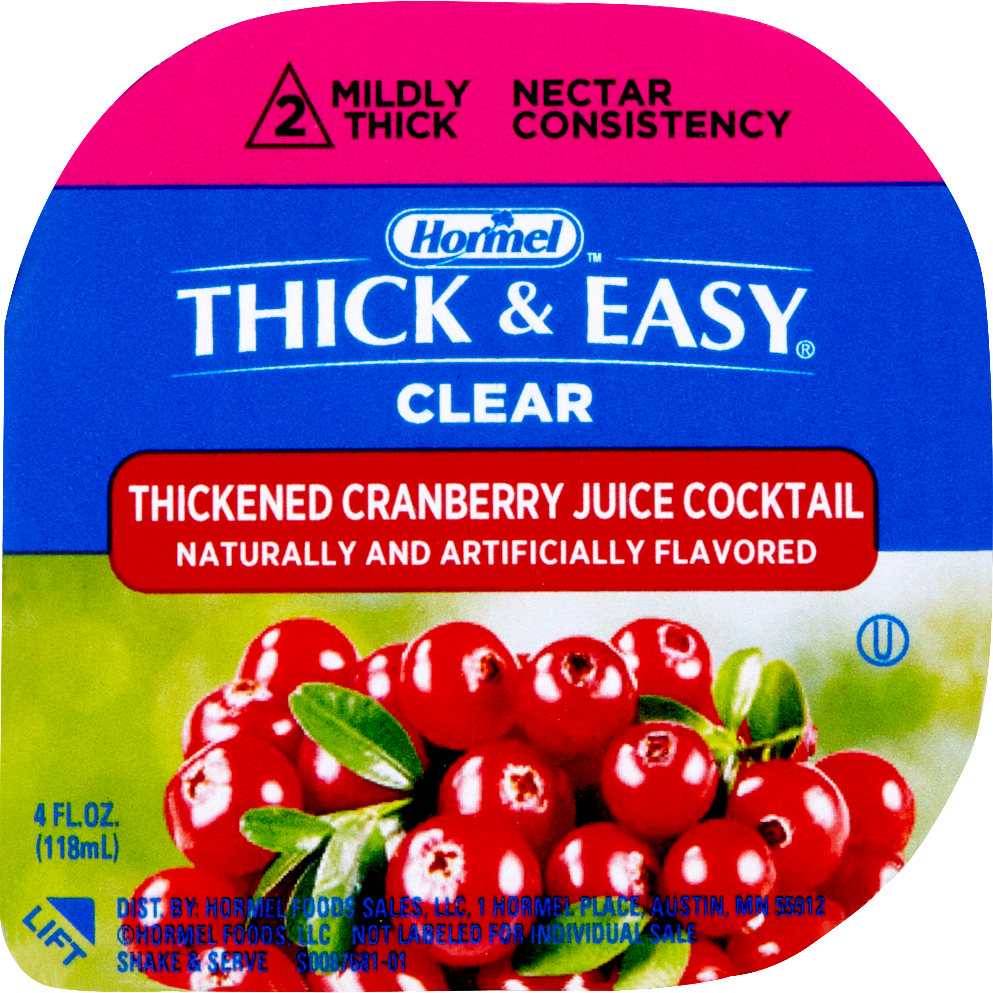 Thick & Easy Ready to Use Thickened Beverage, Cranberry Juice Cocktail Flavor, 4 oz., Portion Cup