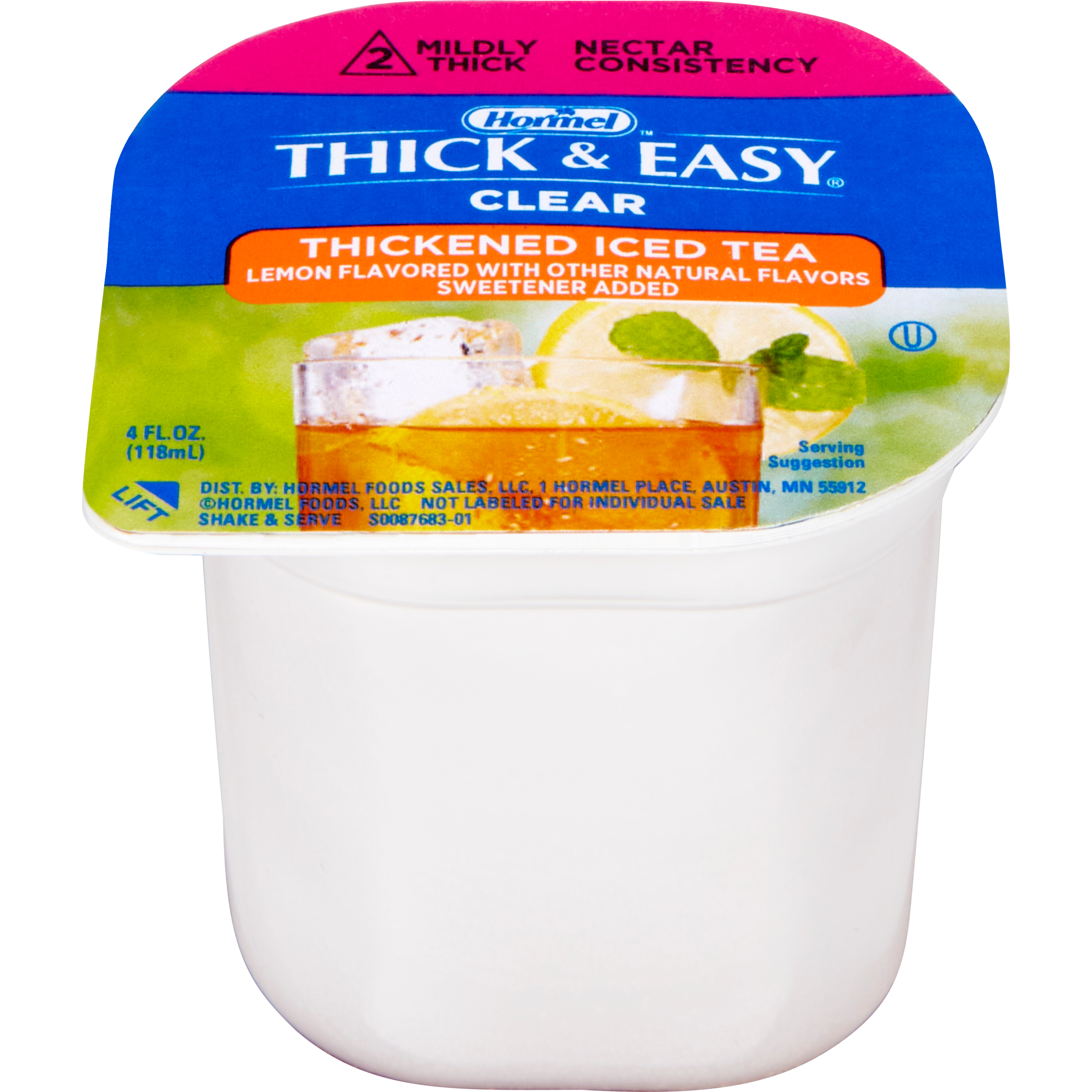 Hormel Thick & Easy Clear Thickened Beverage, Nectar Consistency, 2 Mildly Thick, Iced Tea Flavor