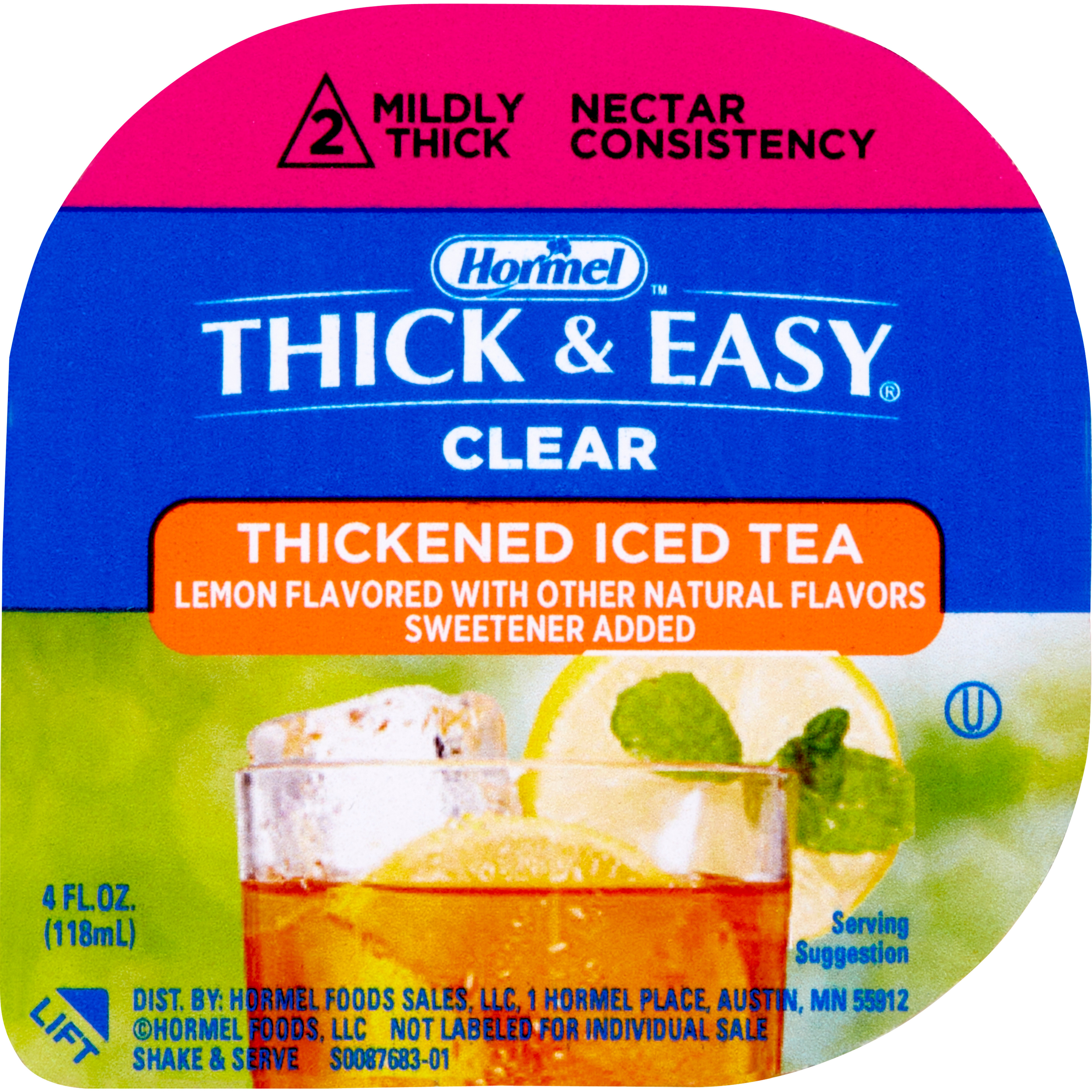 Hormel Thick & Easy Clear Thickened Beverage, Nectar Consistency, 2 Mildly Thick, Iced Tea Flavor