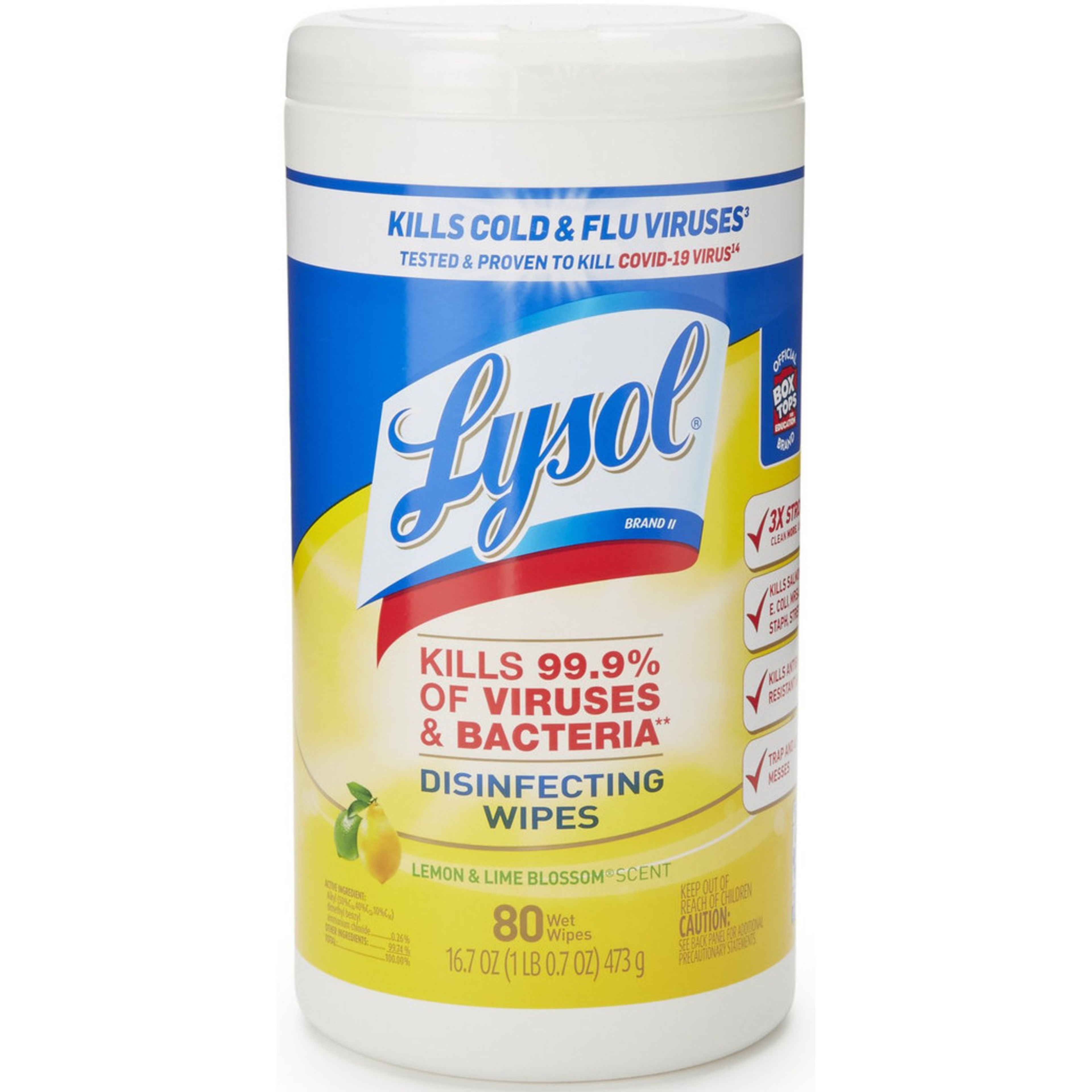 Lysol Surface Disinfectant Cleaner Premoistened Alcohol Based Wipe, Lemon Lime Blossom Scent, Canister