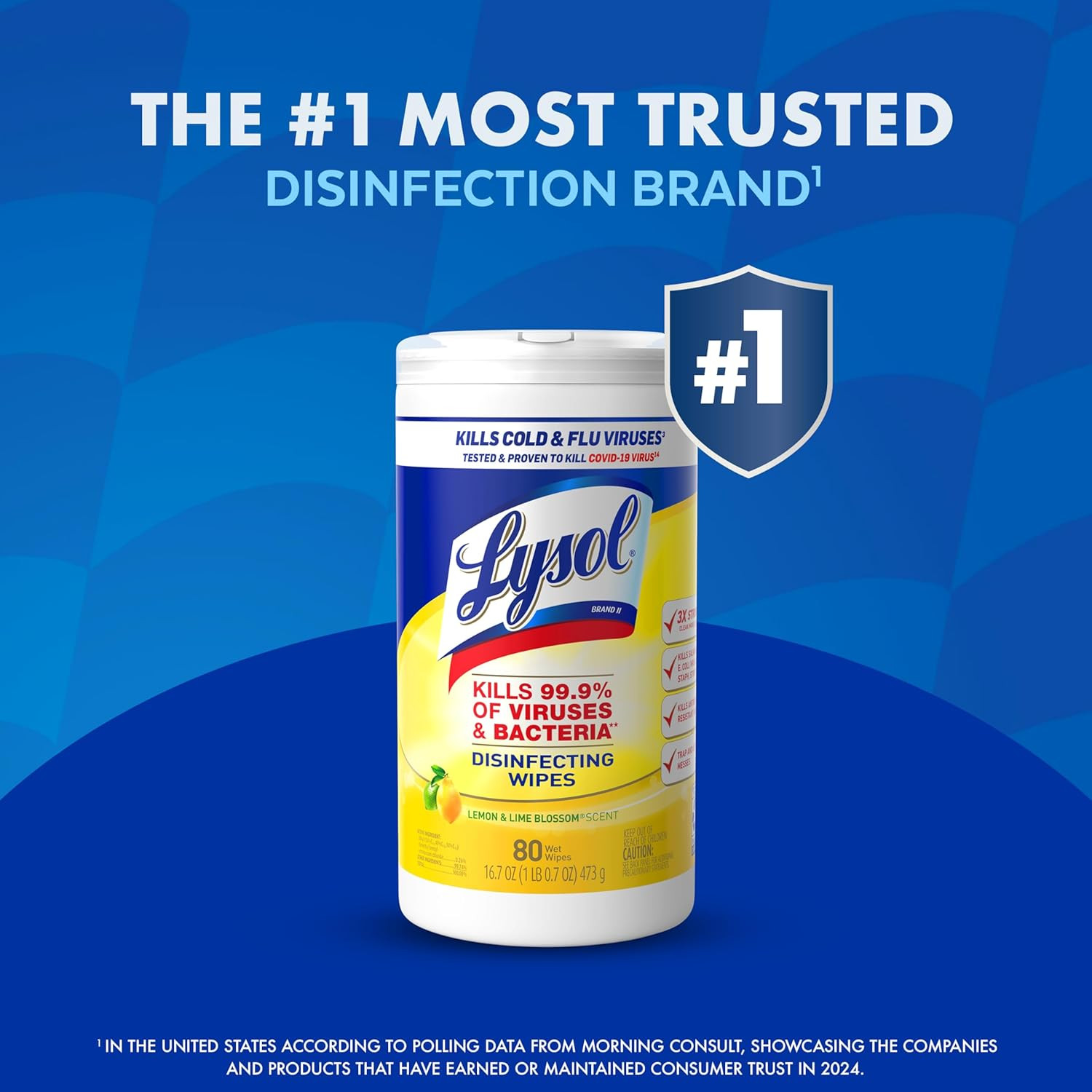 Lysol Surface Disinfectant Cleaner Premoistened Alcohol Based Wipe, Lemon Lime Blossom Scent, Canister