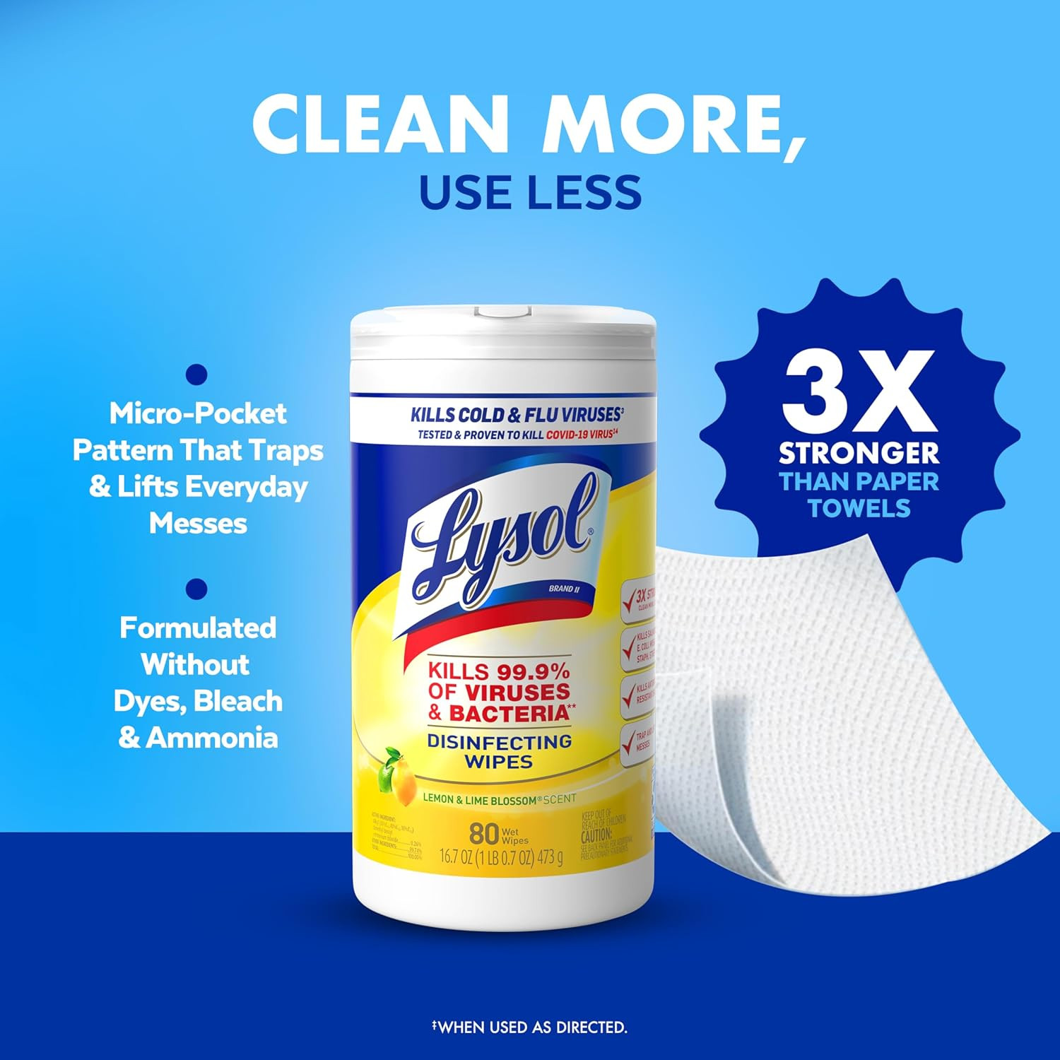 Lysol Surface Disinfectant Cleaner Premoistened Alcohol Based Wipe, Lemon Lime Blossom Scent, Canister