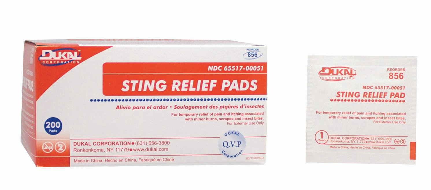 Dukal Sting and Bite Relief Wipe, Individual Packet, 856, Case of 4000