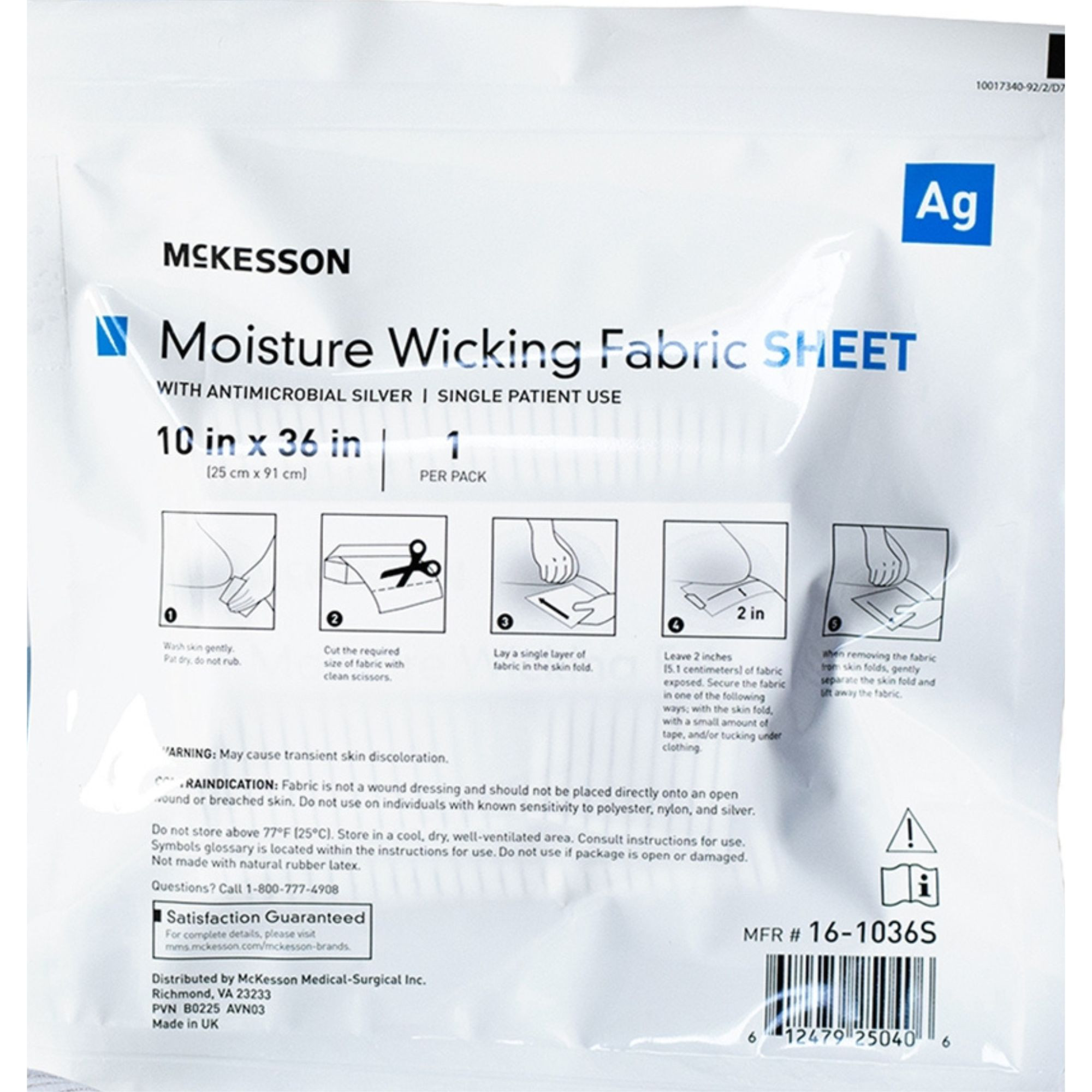 McKesson Silver Moisture Wicking Fabric, 10 X 36 Inch Rectangle