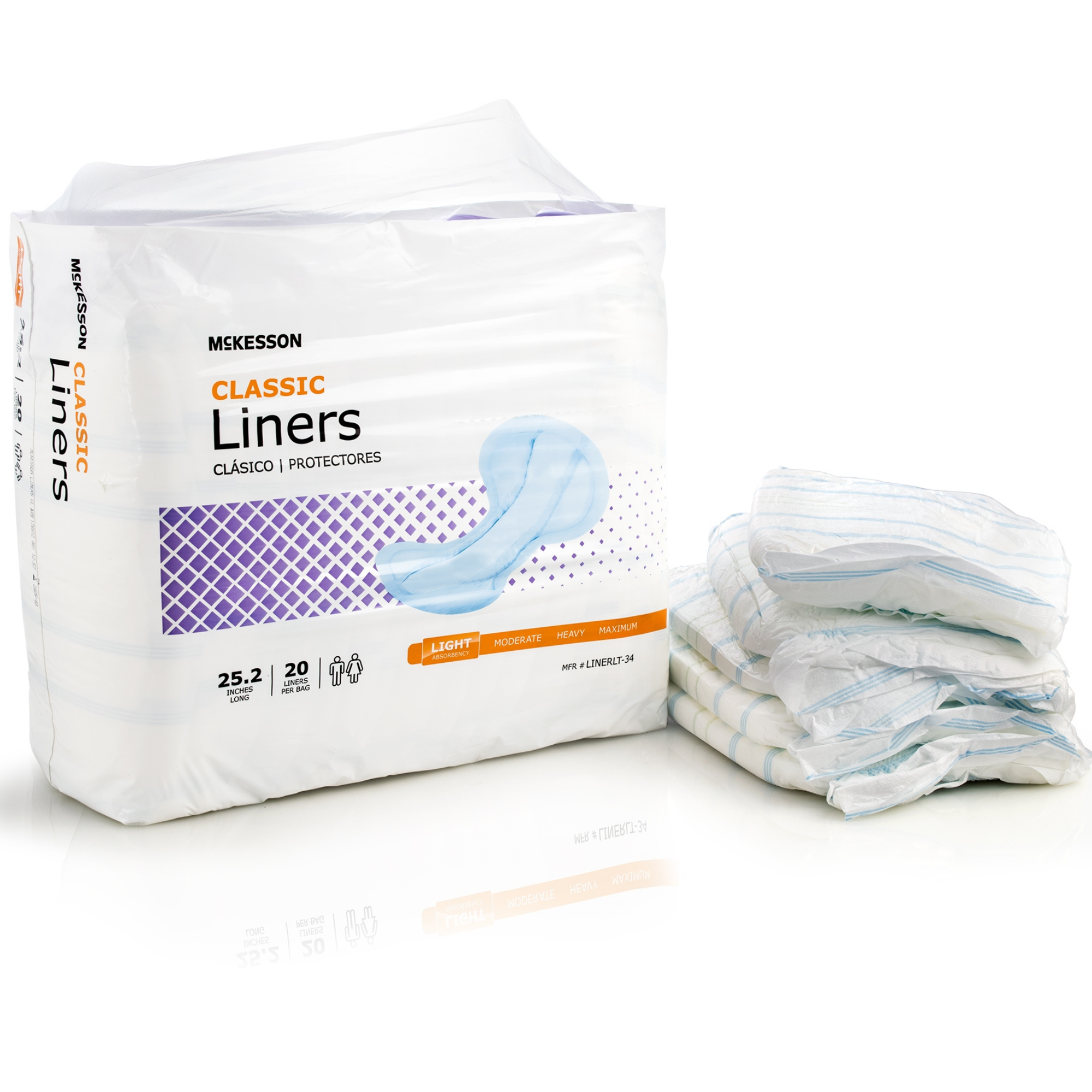 McKesson Classic Disposable Incontinence Liner, Light Absorbency, LINERLT, One Size Fits Most - Case of 96