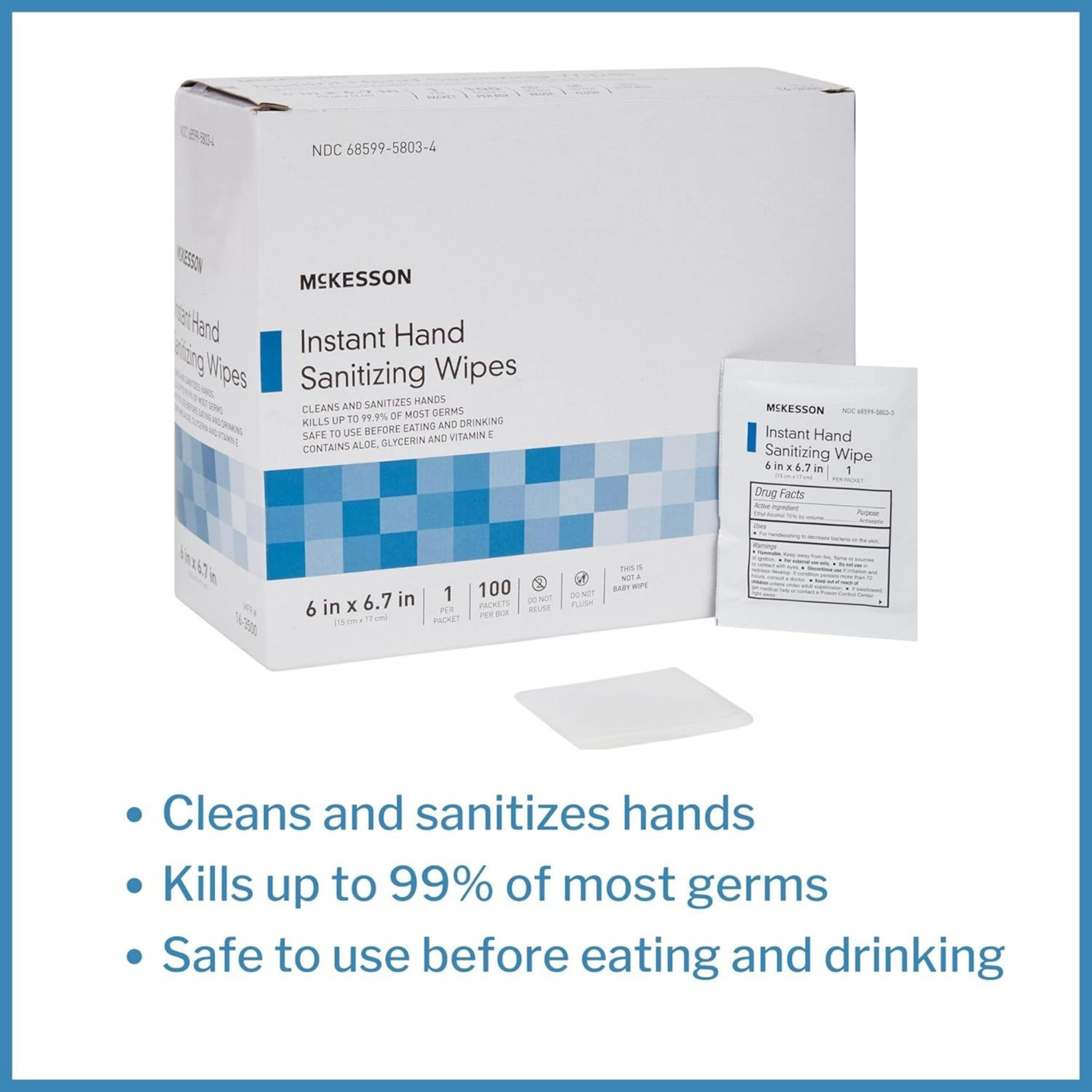 McKesson Hand Sanitizing Wipe Alcohol Wipe, Individual Packet, 16-3500, Case of 1000