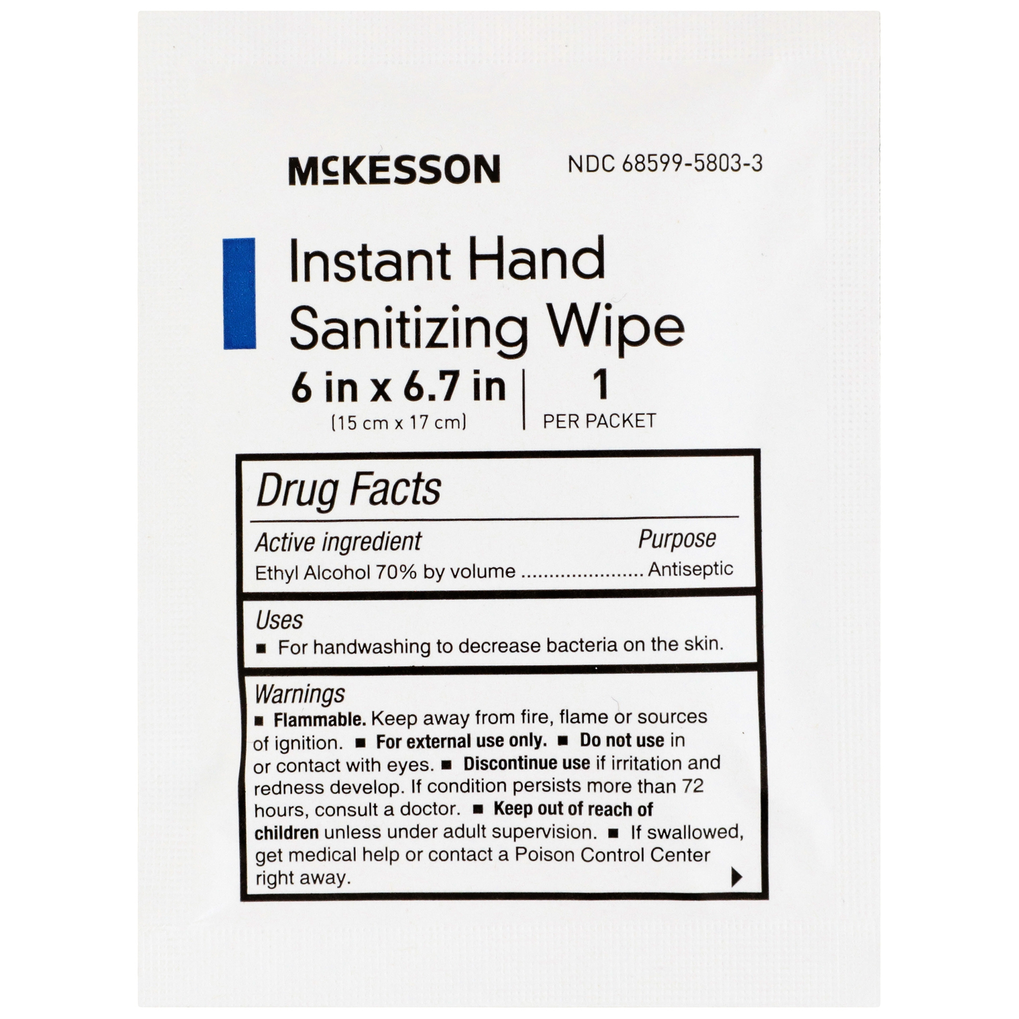 McKesson Hand Sanitizing Wipe Alcohol Wipe, Individual Packet, 16-3500, Case of 1000