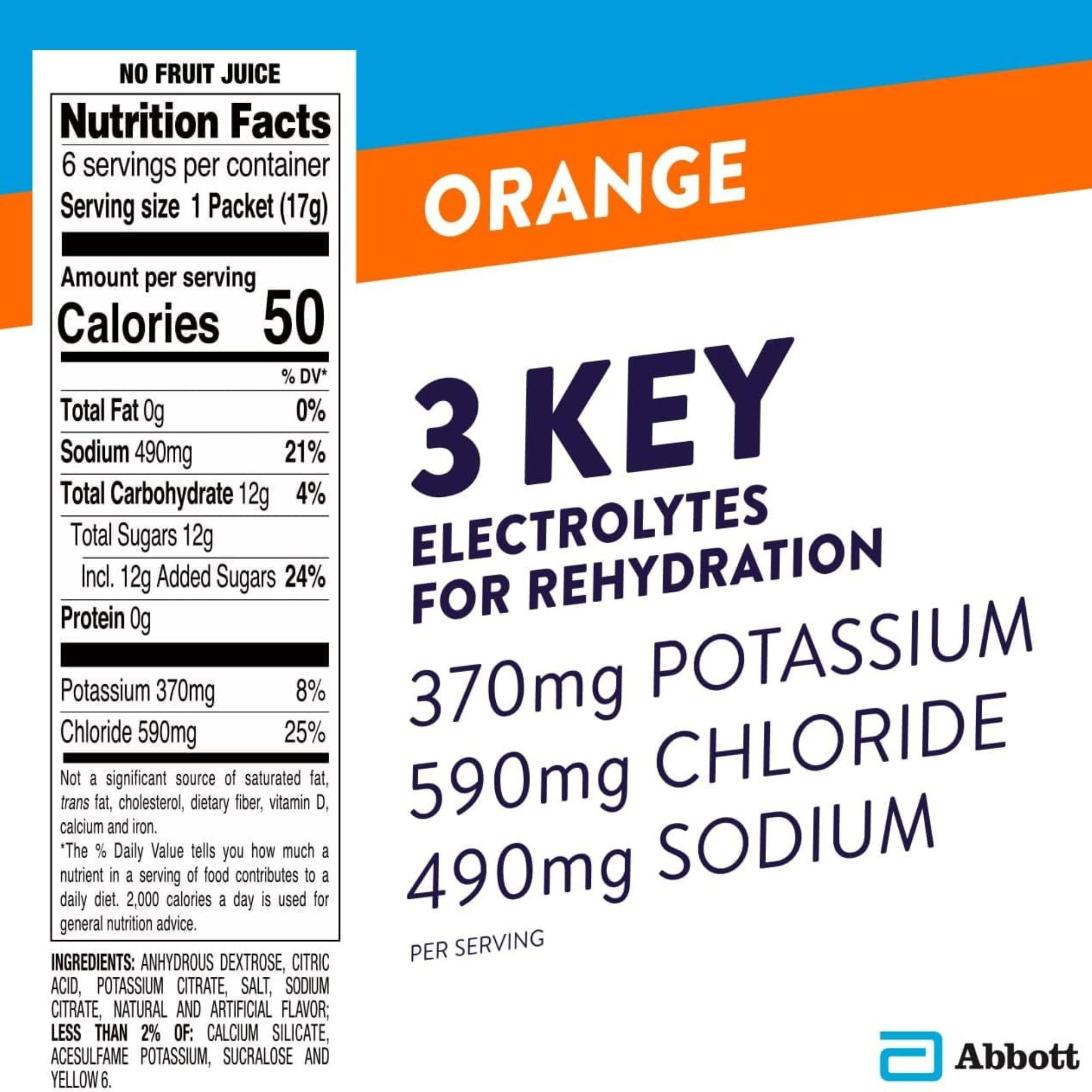Pedialyte Pediatric Oral Electrolyte Solution Powder, Orange Flavor, 17 Gram, Individual Packet, 64177, Case of 36 Packets