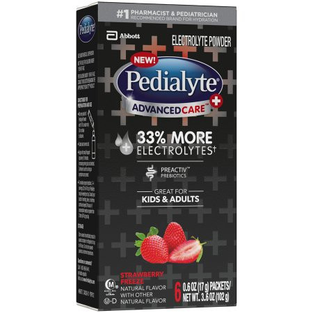Pedialyte AdvancedCare Pediatric Oral Electrolyte Solution Plus Powder, Strawberry Freeze Flavor, 17 Gram, Individual Packet, 66972, 6 Packets