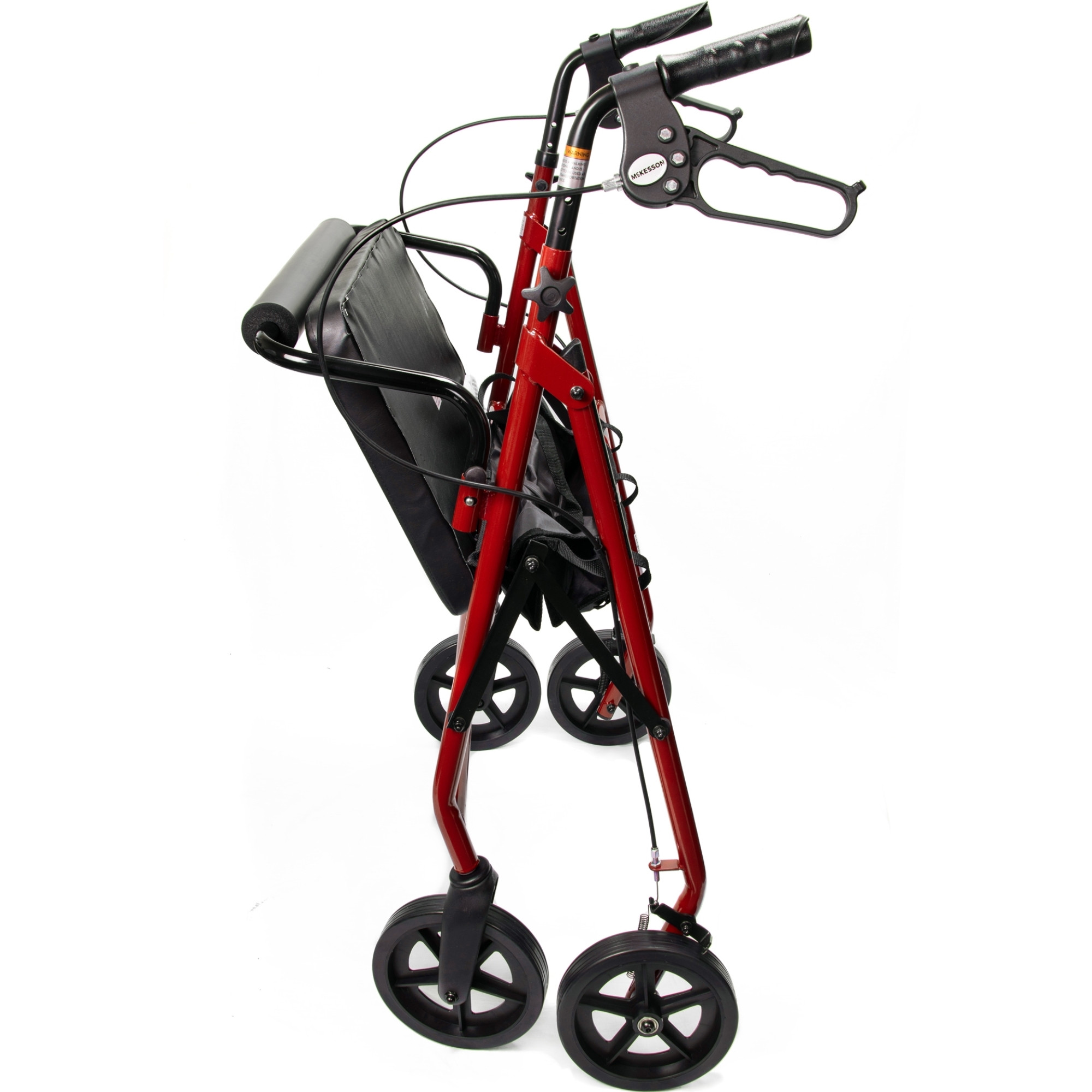 McKesson Folding Bariatric 4 Wheel Rollator, Red, Steel Frame 