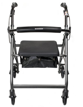 McKesson Folding 4 Wheel Rollator, Silver, Aluminum Frame