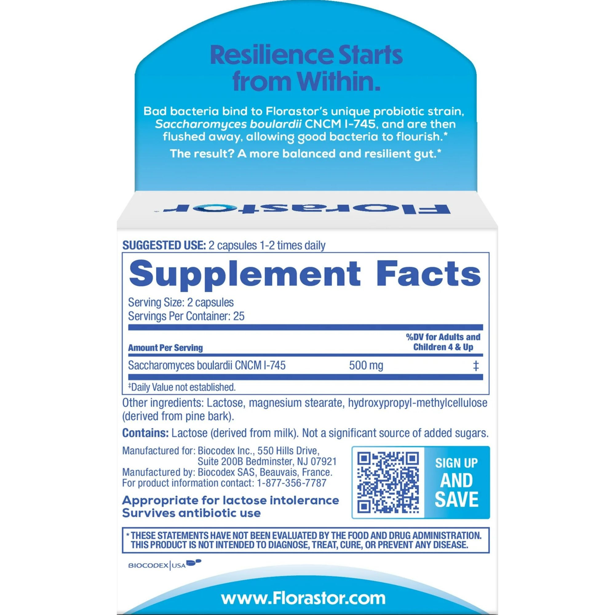 Florastor Probiotic Dietary Supplement Capsule, 50 per Bottle, 66825000201, 1 Bottle