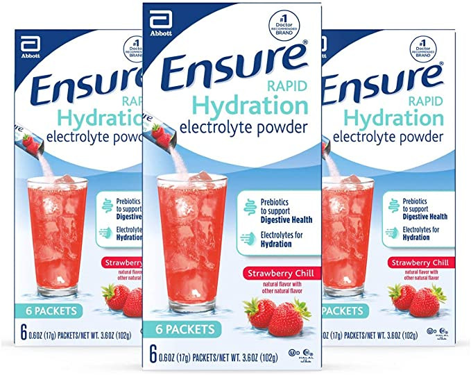 Ensure Rapid Hydration Electrolyte Replenishment Drink Mix Powder, Strawberry Chill, 17 Gram, 67472, 6 Packets