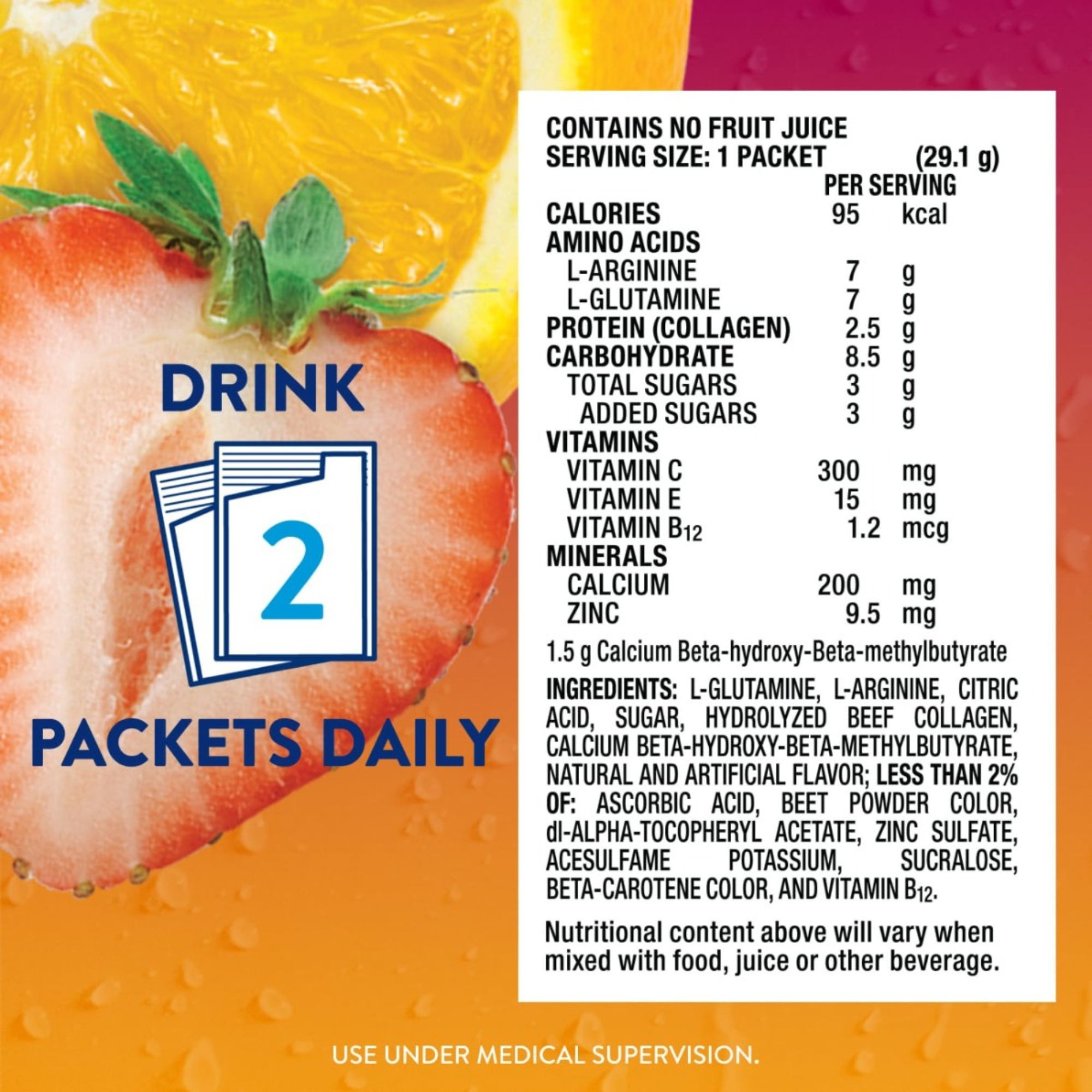 Juven Arginine/Glutamine Supplement Powder, Fruit Punch Flavor, 1.02 oz., Individual Packet