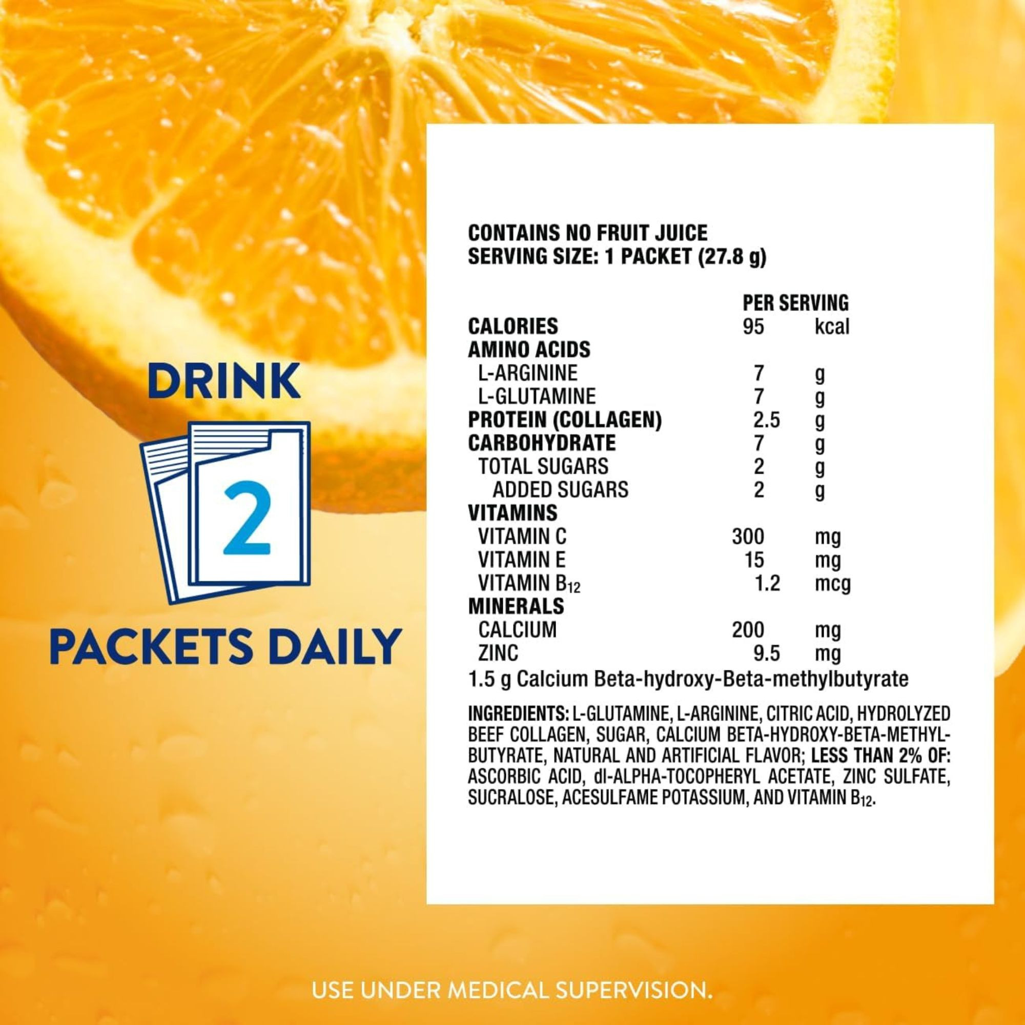 Juven Arginine/Glutamine Supplement Powder, Orange Flavor, 1.02 oz., Individual Packet