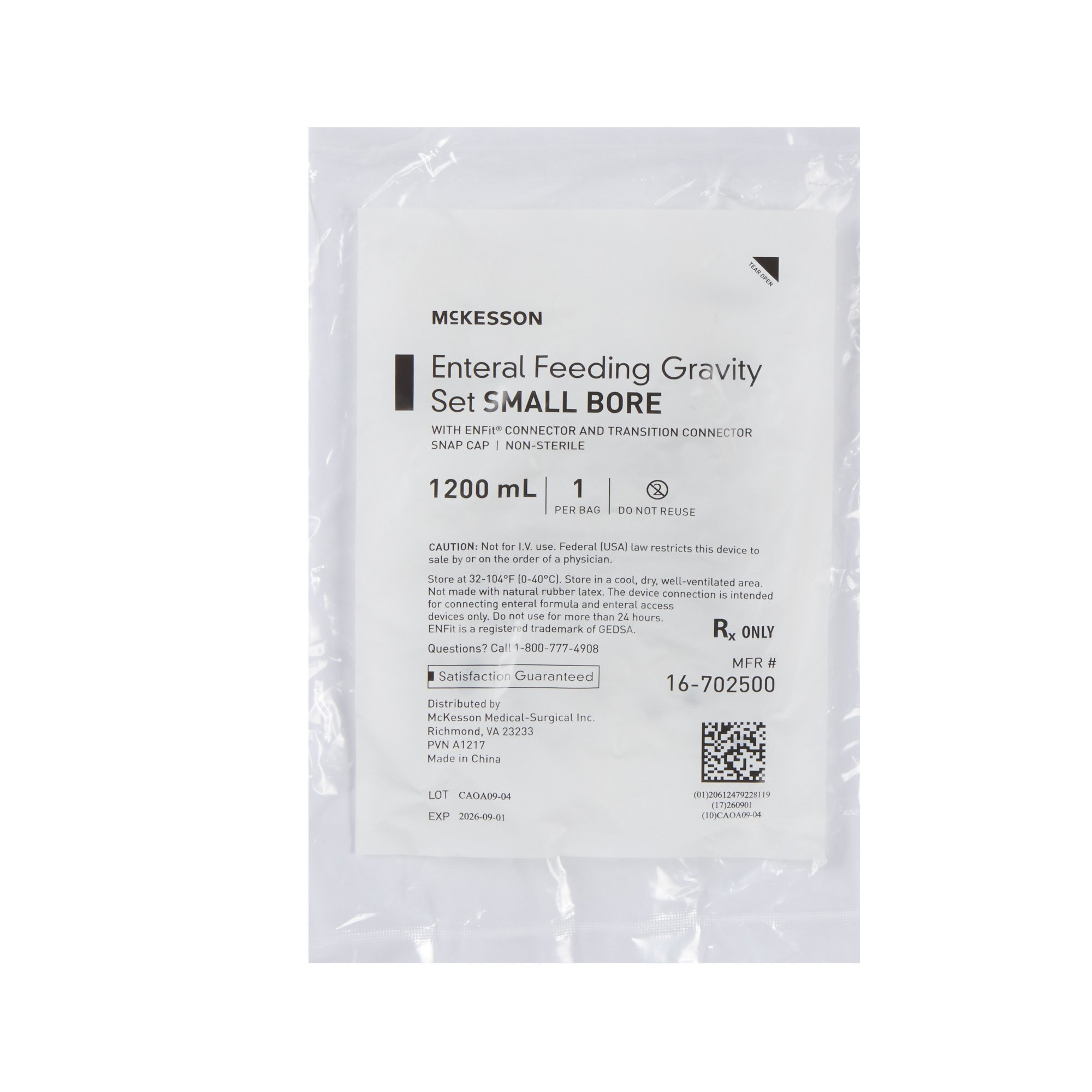 McKesson Gravity Feeding Bag Set, 1200 mL