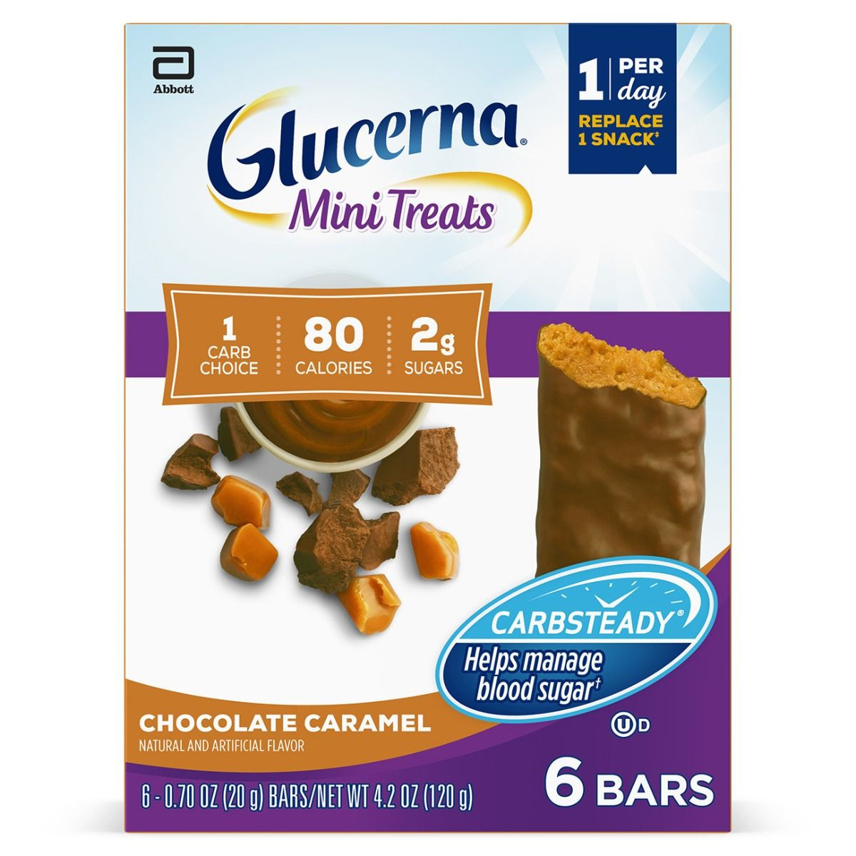 Glucerna Mini Treats Nutrition Bar, Chocolate Peanut Flavor, 20 Gram, Individual Packet, 66905, Case of 4 Cartons (24 Bars)