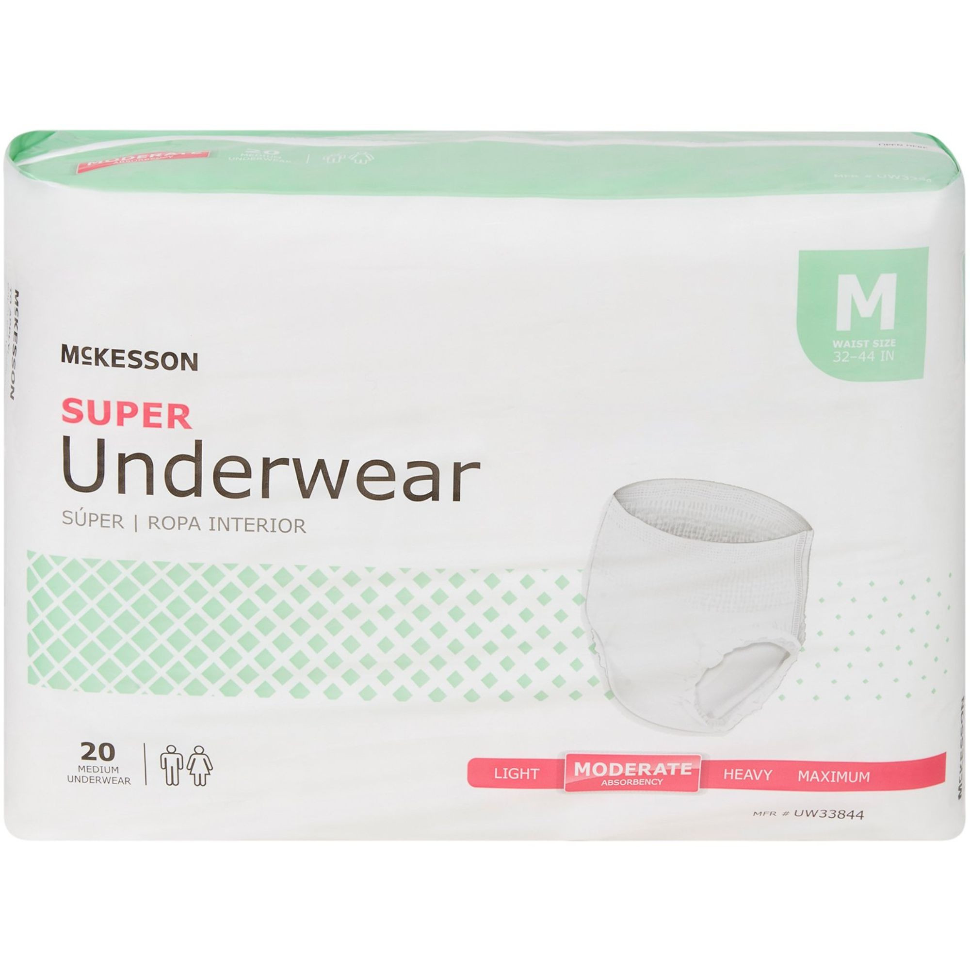 McKesson Unisex Adult Absorbent Pull-On, Moderate Absorbency, UW33845, Large (44-58") - Case of 72