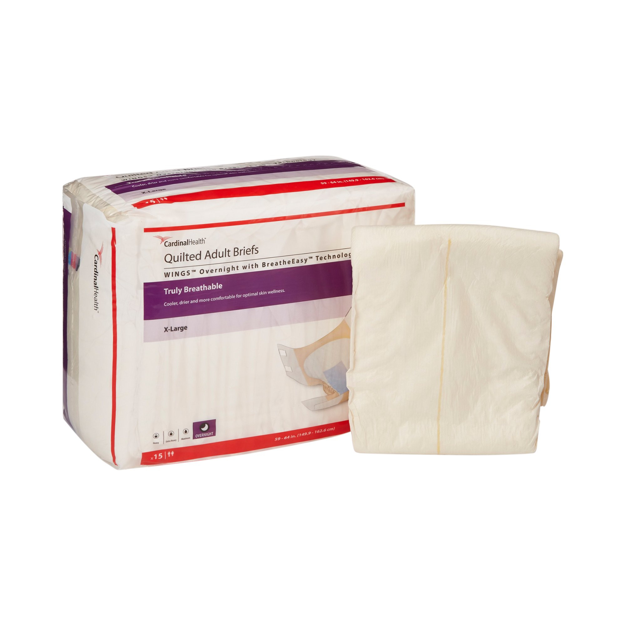 Wings Unisex Disposable Adult Diaper, Heavy Absorbency, 67035, Beige - X-Large (59-64") - Case of 60 Diapers (4 Bags)