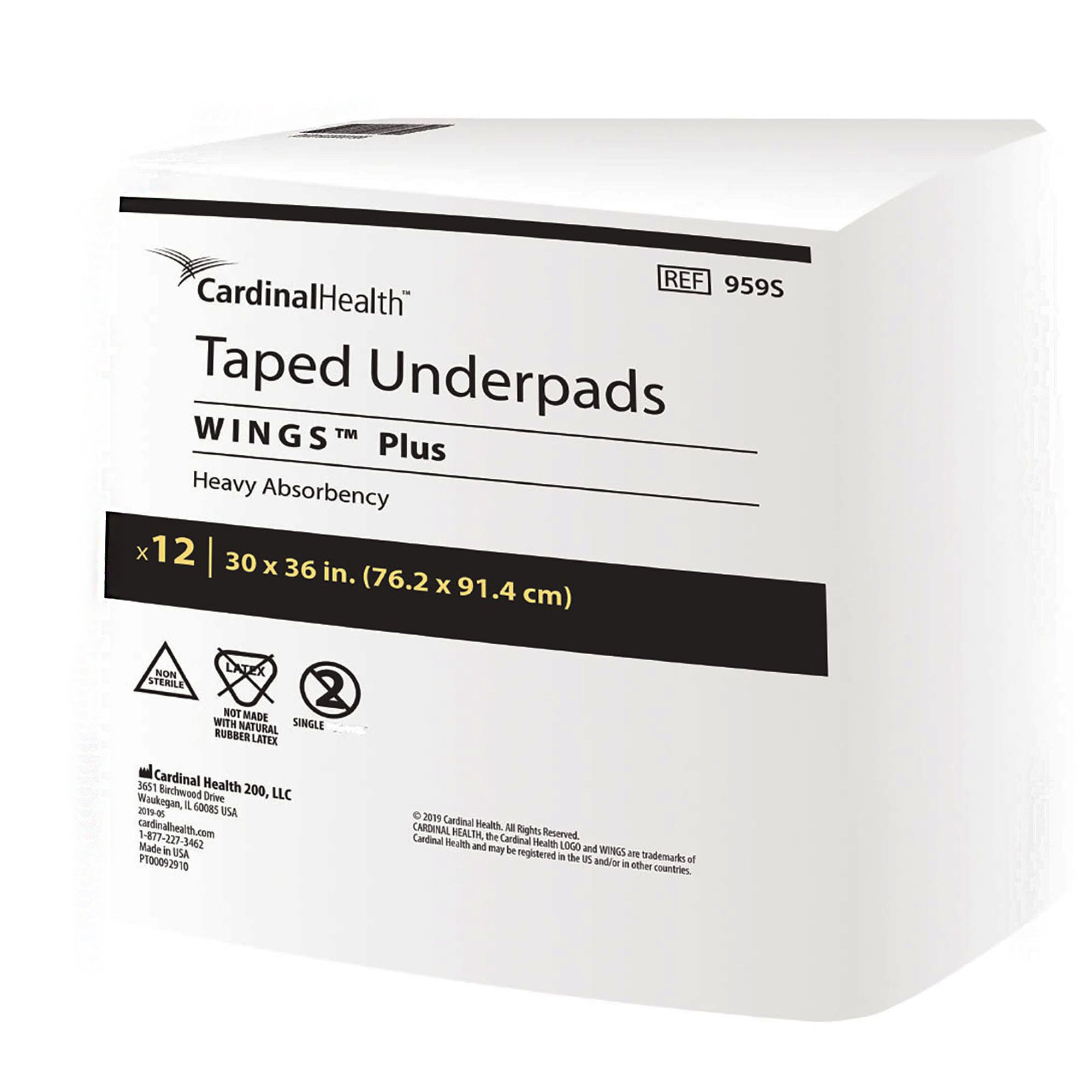 Wings Specialty Disposable Underpad, Heavy Absorbency, 959S, 30 X 36" - Bag of 12