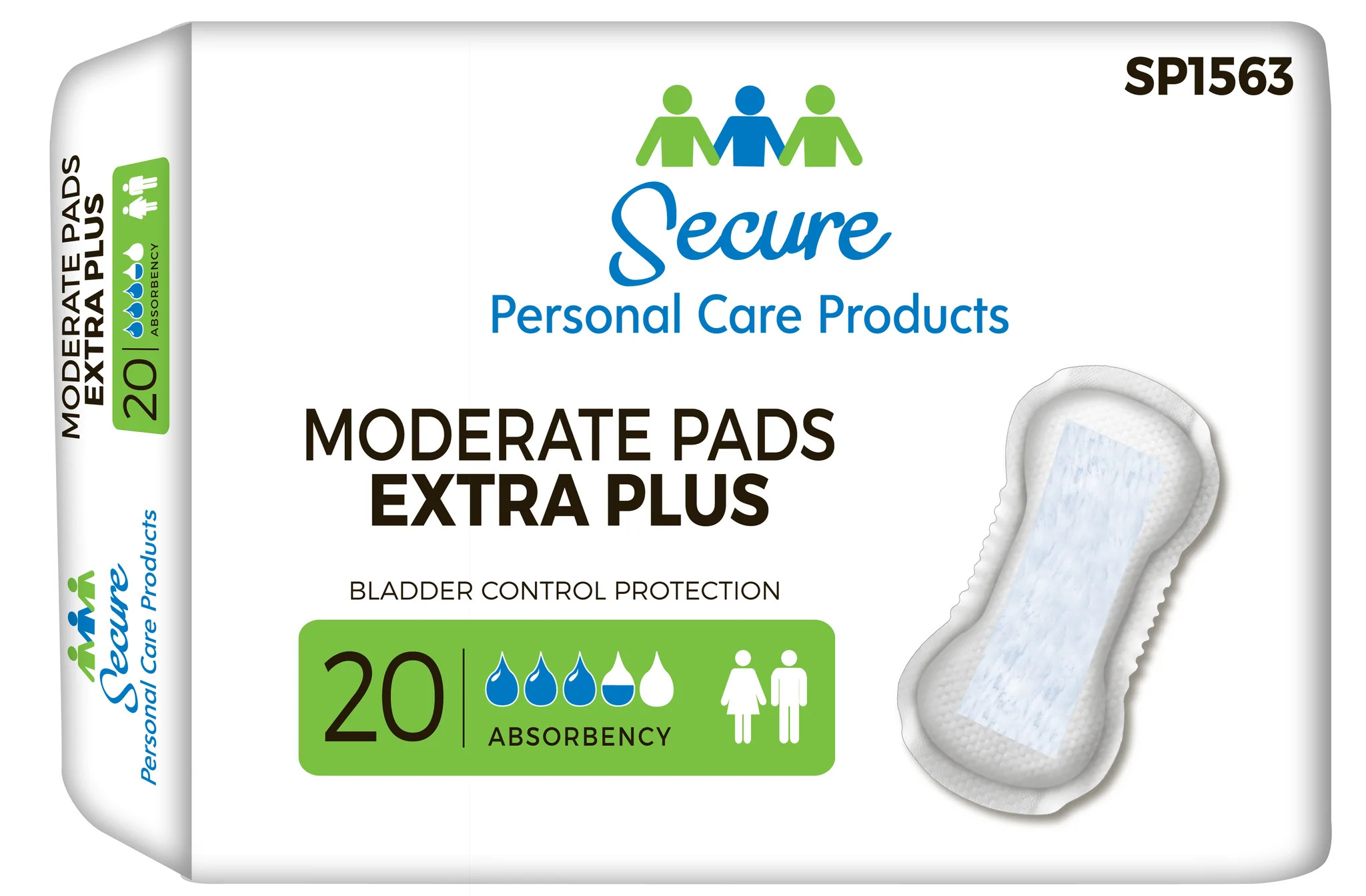 Secure Personal Care Products Moderate Bladder Control Pads Extra Plus, SP1563, Case of 180 ( 9 Bags)